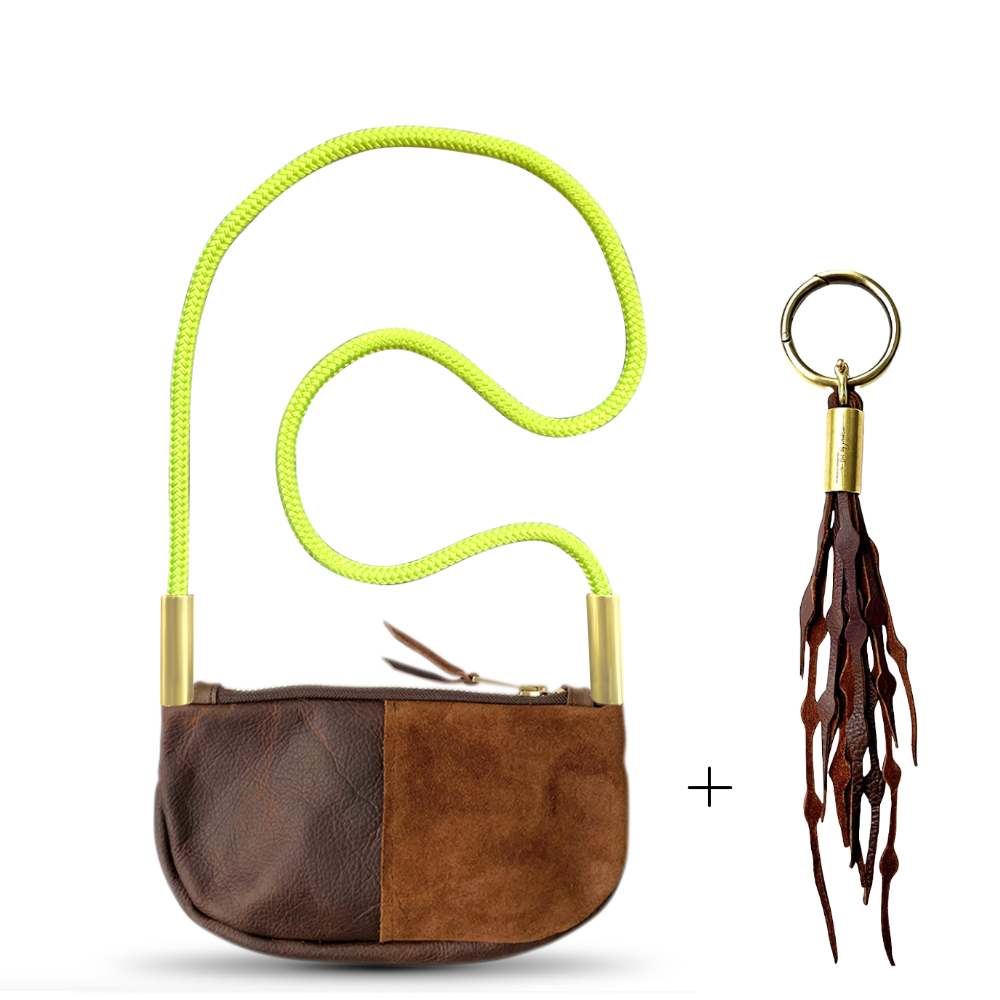 Zip Crossbody #Rope Color_Neon Yellow#Rope Handle Length_Crossbody (50")#Add Ons_Add a Matching Seaweed Tassel (save $10)