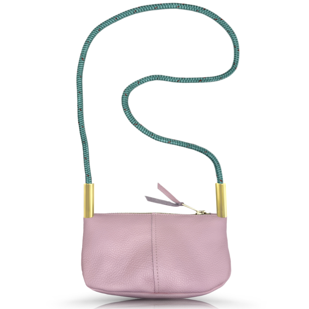 Zip Crossbody // in Pink Petal with Seafoam Teal Rope