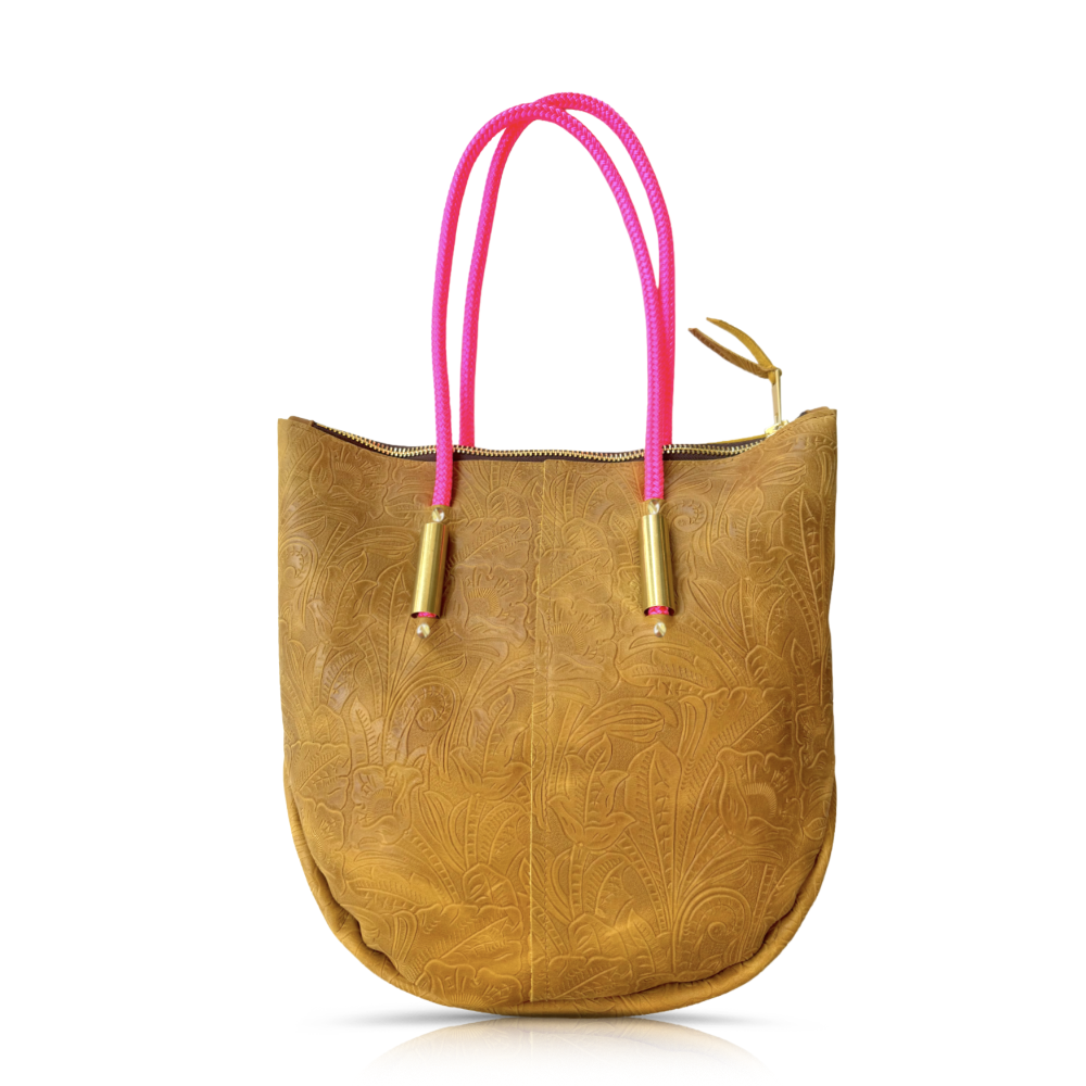 Zip Tote // in Beach Cowgirl with Neon Pink Rope