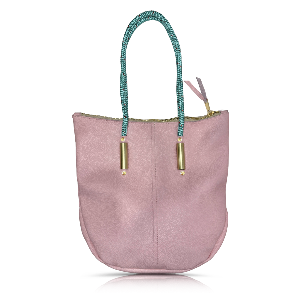Zip Tote // in Pink Petal with Seafoam Teal Rope
