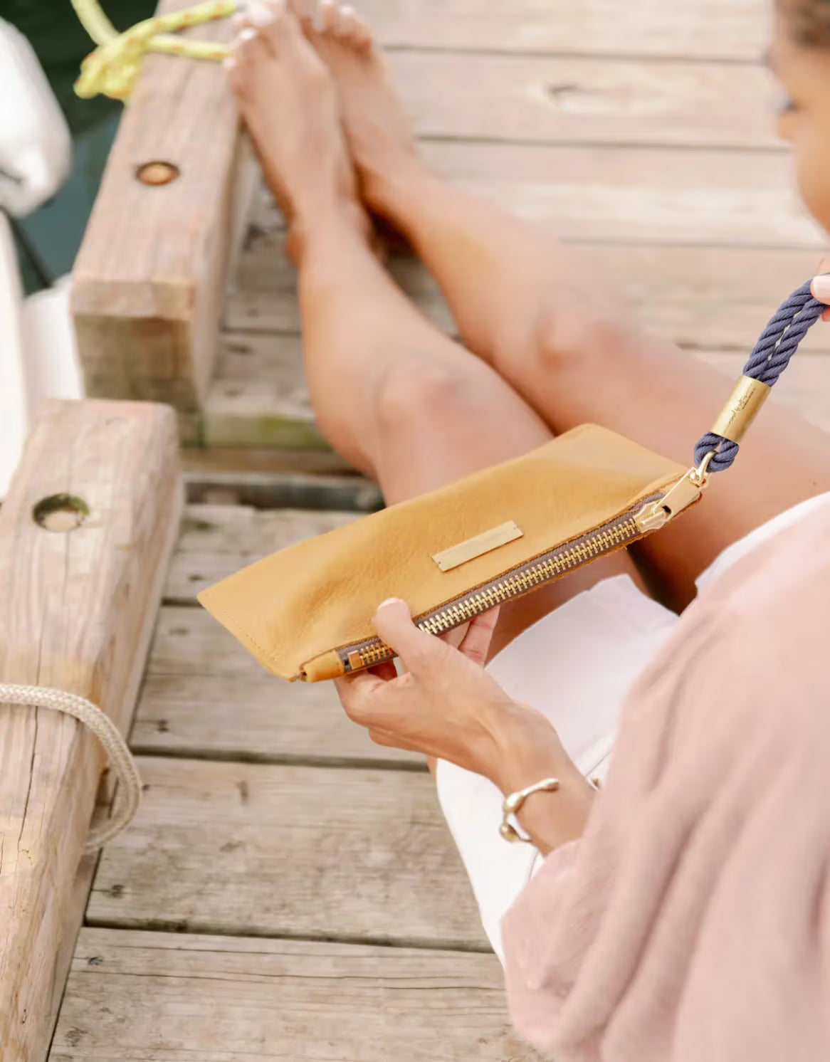 Leather Clutch + Rope Wristlet // in Beach Nut Leather
