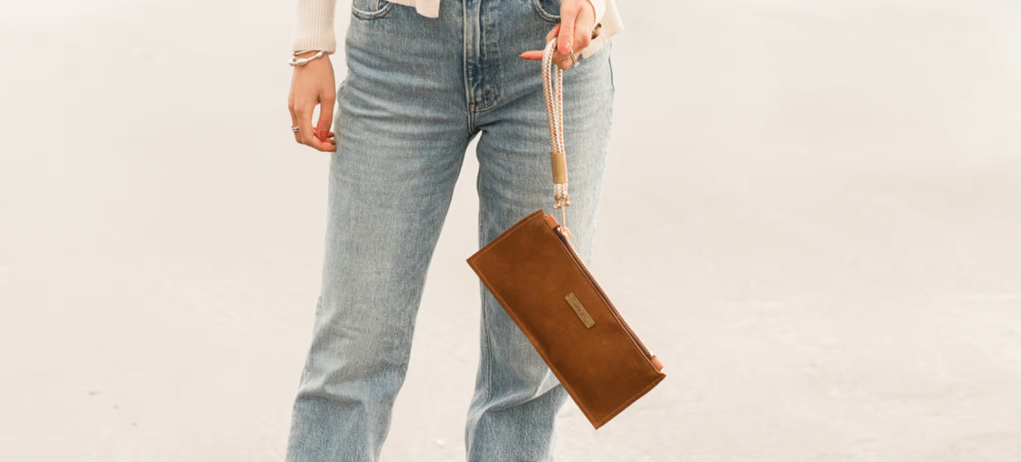 Leather Clutch + Rope Wristlet // in Beach Nut Leather