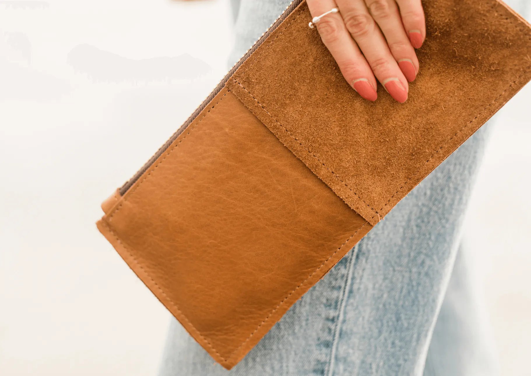 Leather Clutch + Rope Wristlet // in Beach Nut Leather