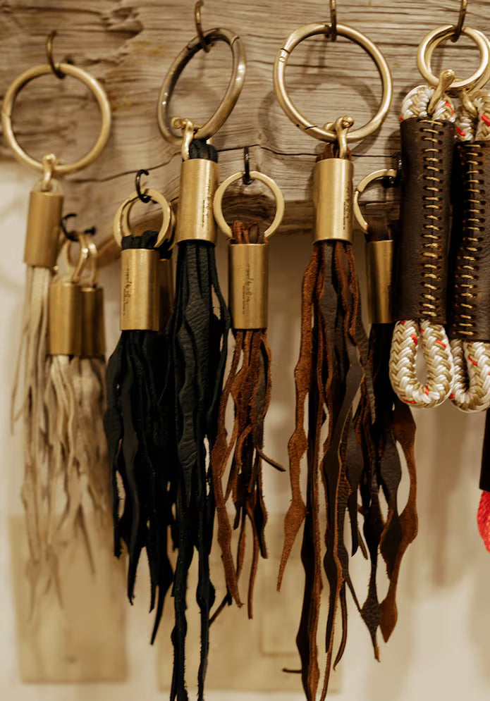 Seaweed Fringe Keychain // in Brown Leather
