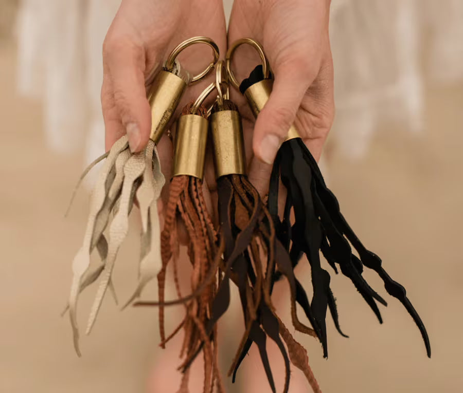 Seaweed Fringe Keychain // in Black Leather