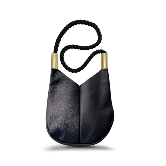 Wildwood Oyster Co. Black Leather Crossbody Small Tote with Black Dock Line and Classic Brass