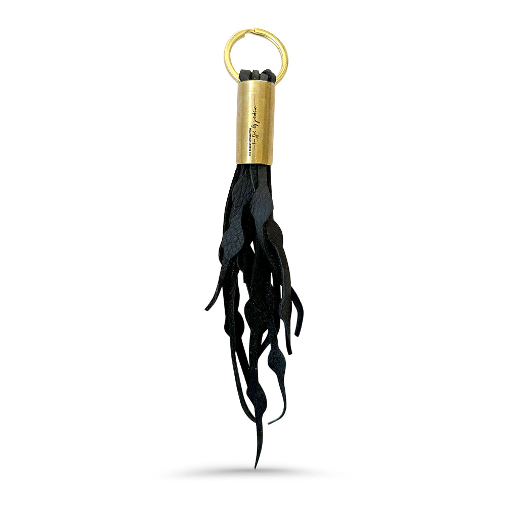 Black Leather Seaweed Tassel Keychain