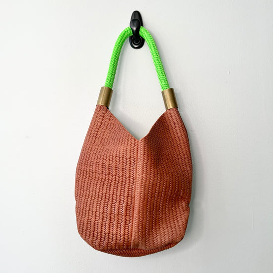 #9 Brown Basketweave Mermaid Purse Variation | with 18" Neon Green Dock Line + Short Brass Tubes