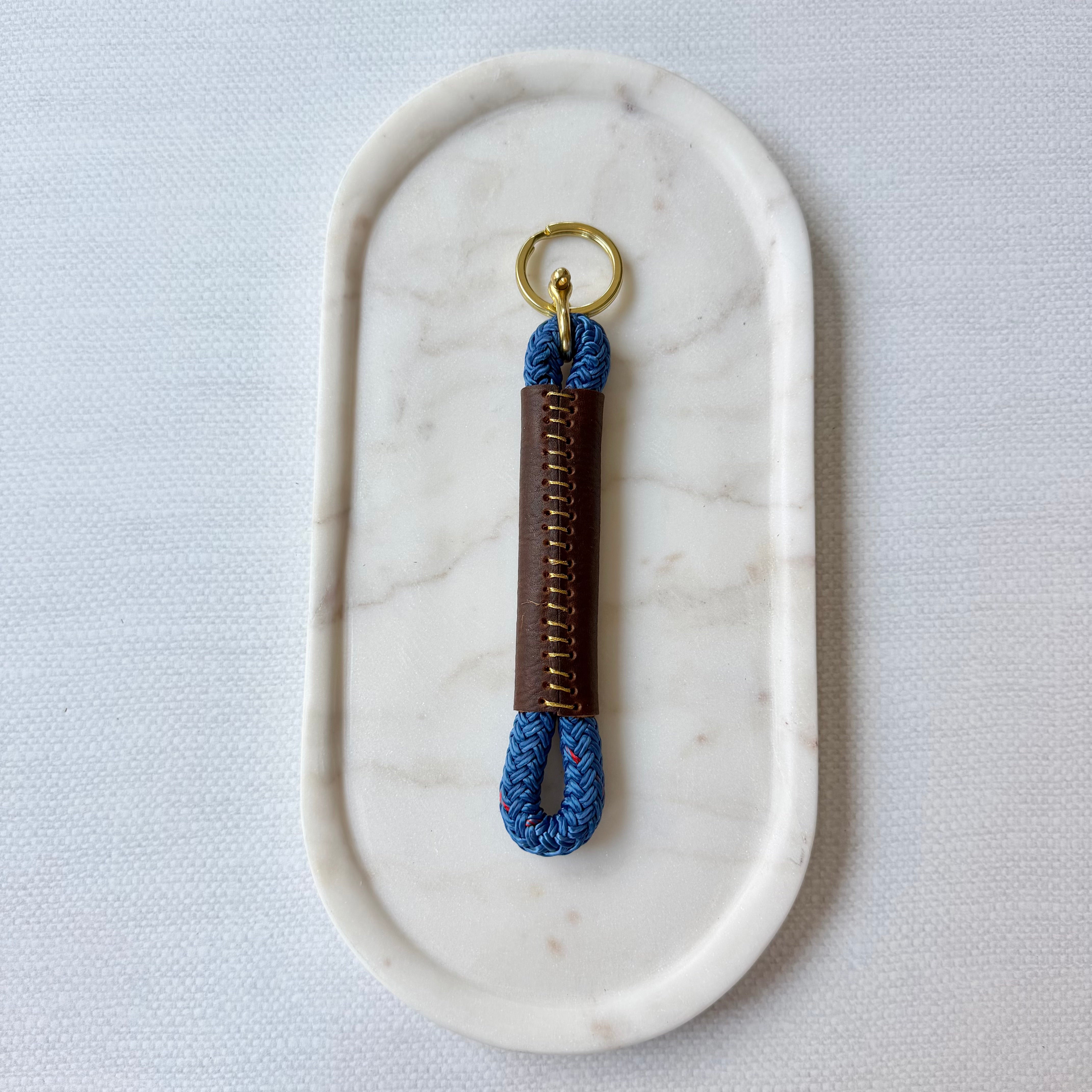#100 Rope and Leather Keychain // Harborside Blue (1st quality)