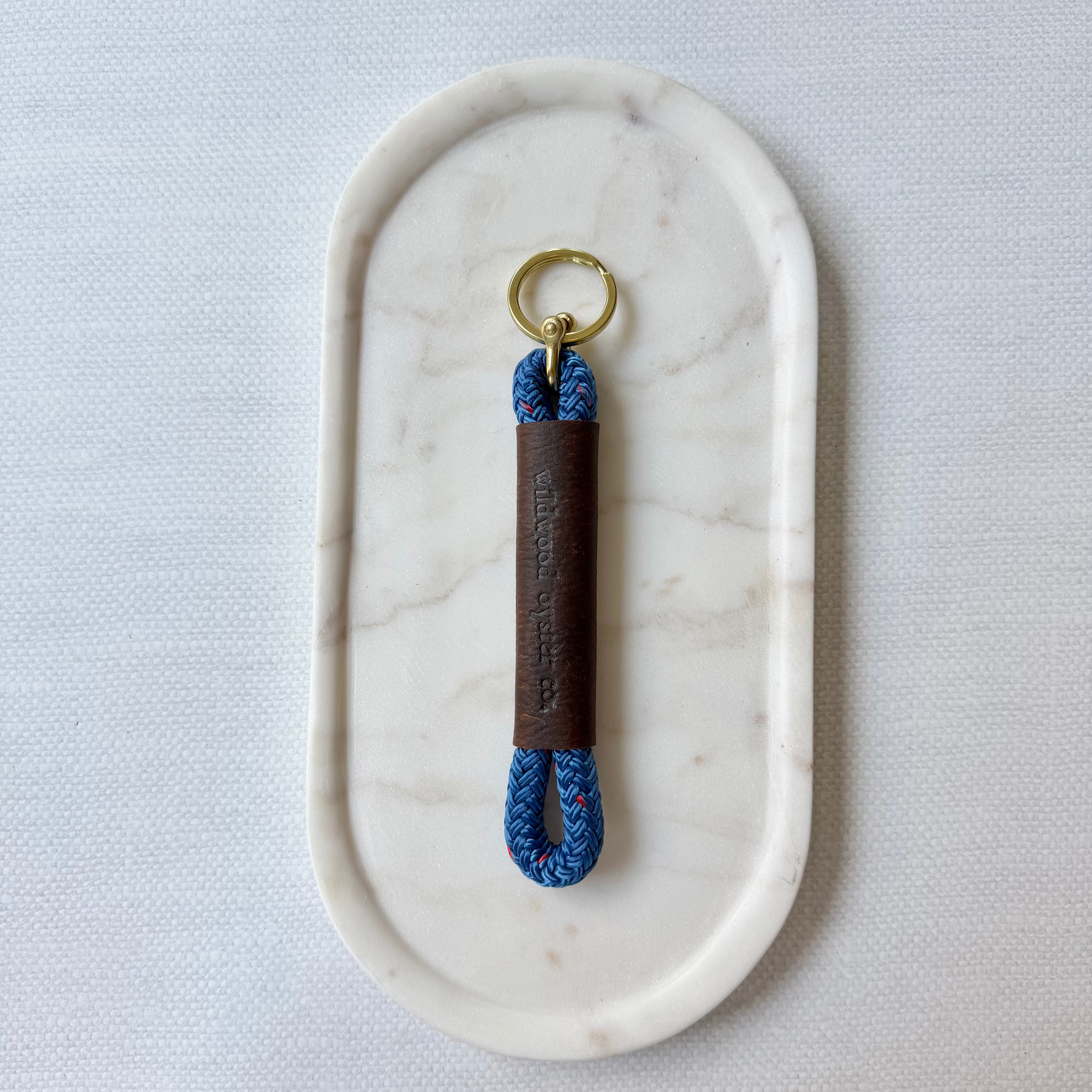 #100 Rope and Leather Keychain // Harborside Blue (1st quality)