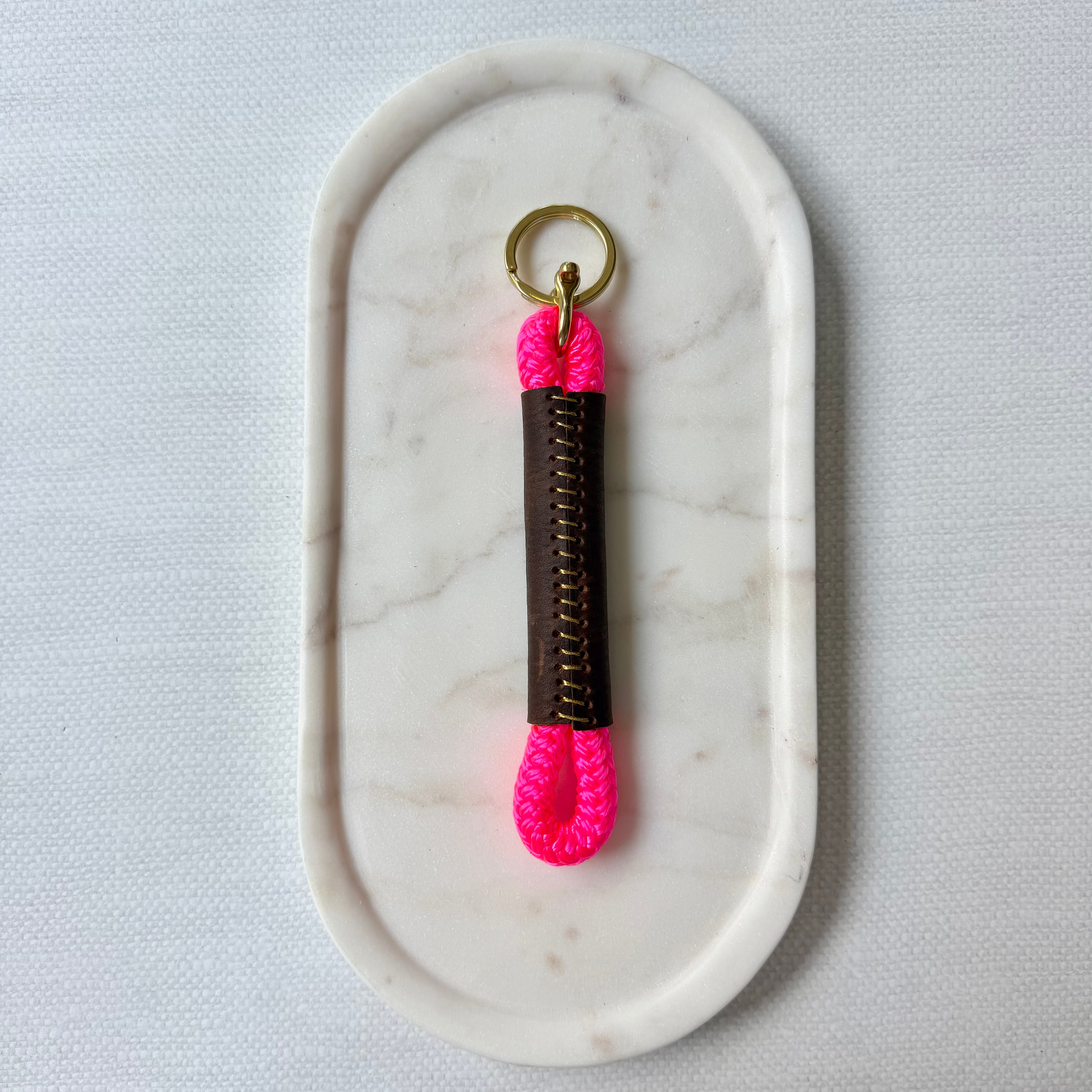 #102 Rope and Leather Keychain // Neon Pink (1st quality)