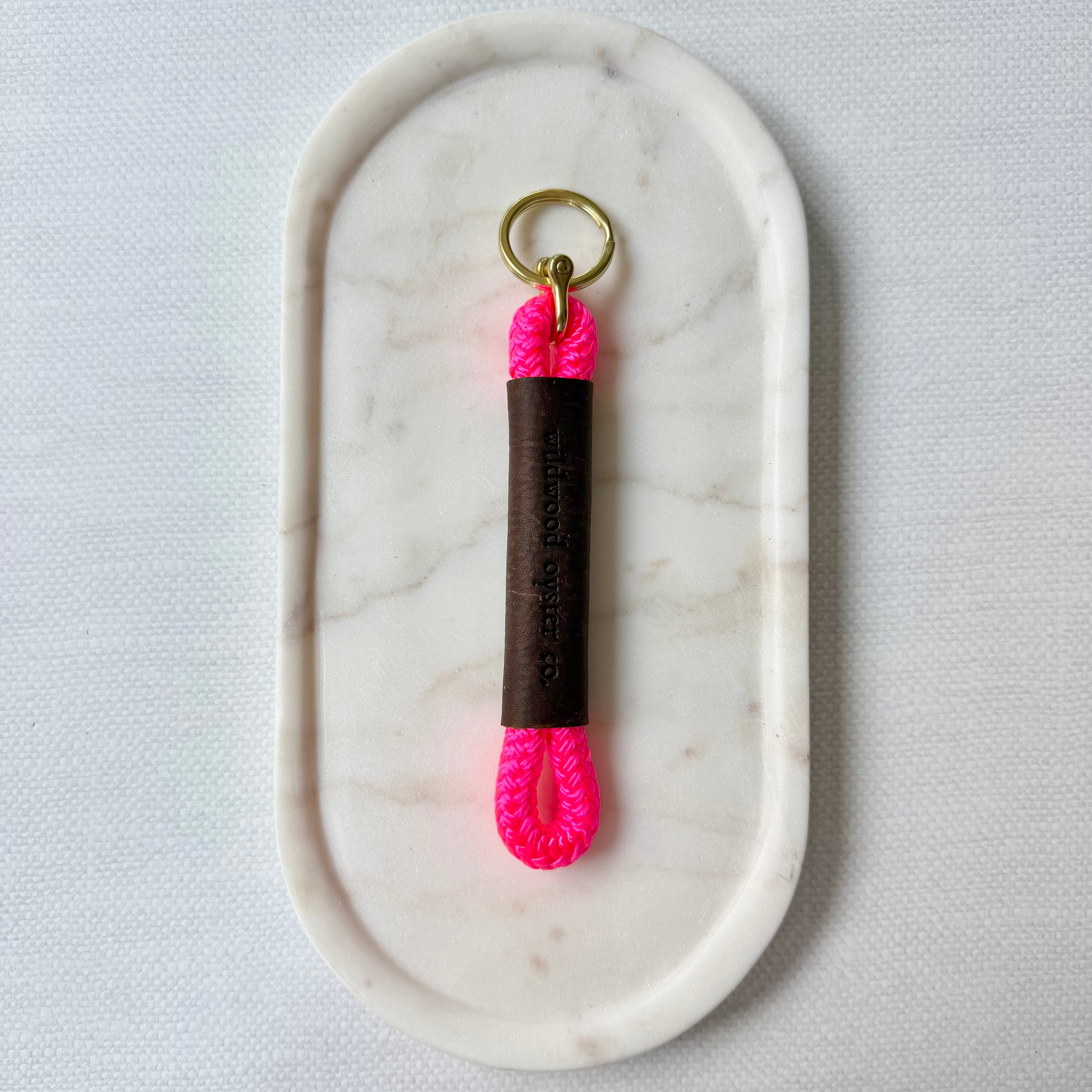 #102 Rope and Leather Keychain // Neon Pink (1st quality)