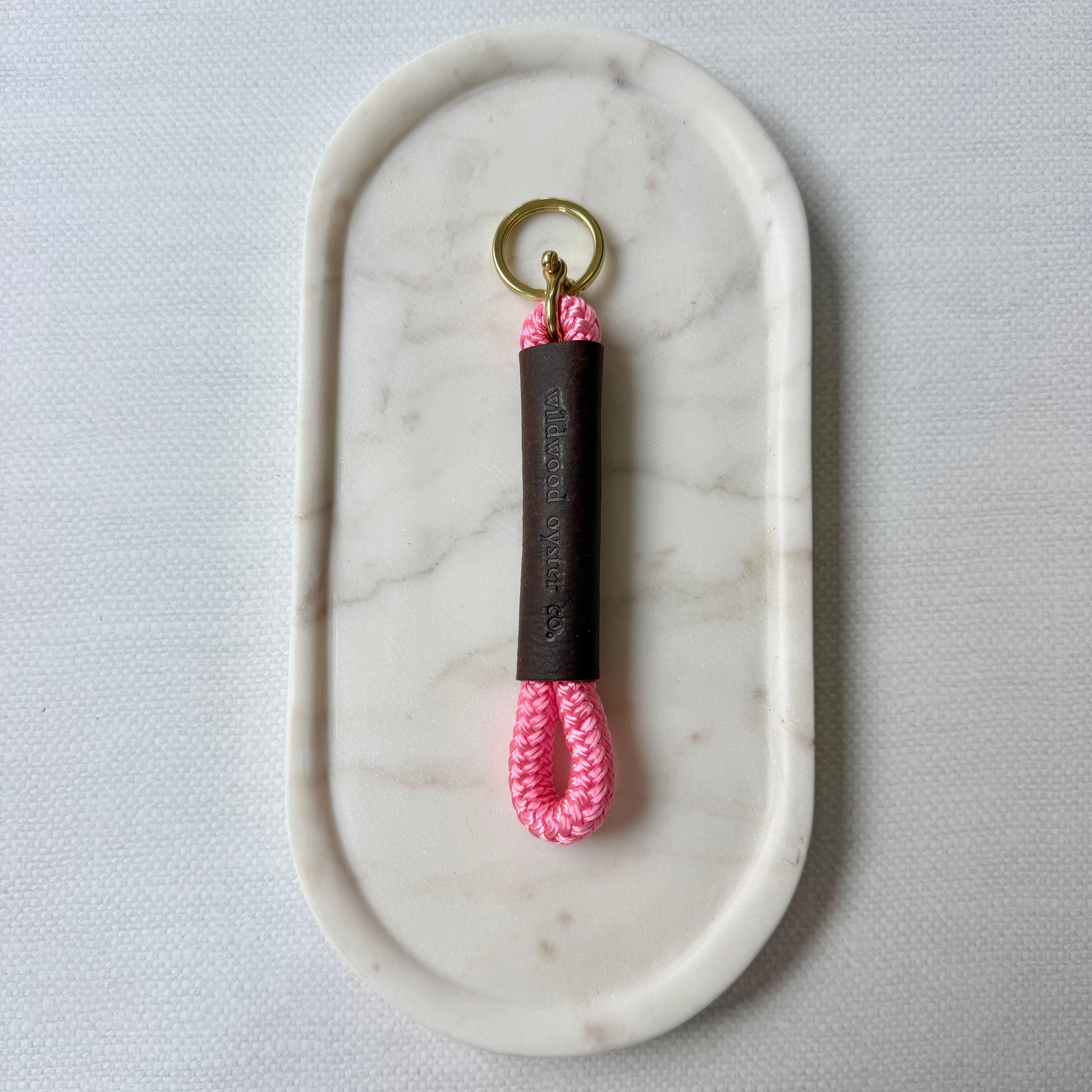 #104 Rope and Leather Keychain // Pink Beach Rose (1st quality)