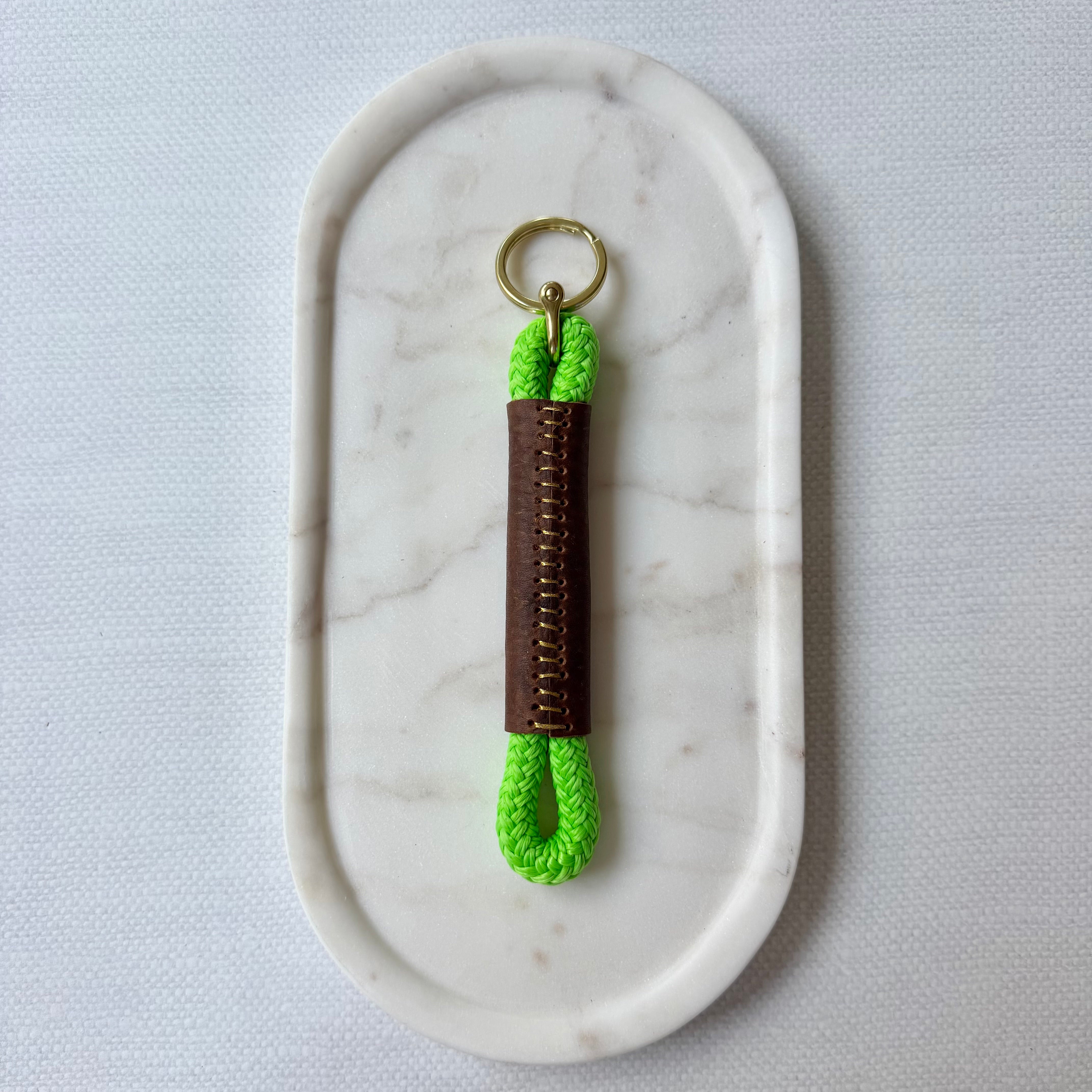 #105 Rope and Leather Keychain // Neon Green (1st quality)