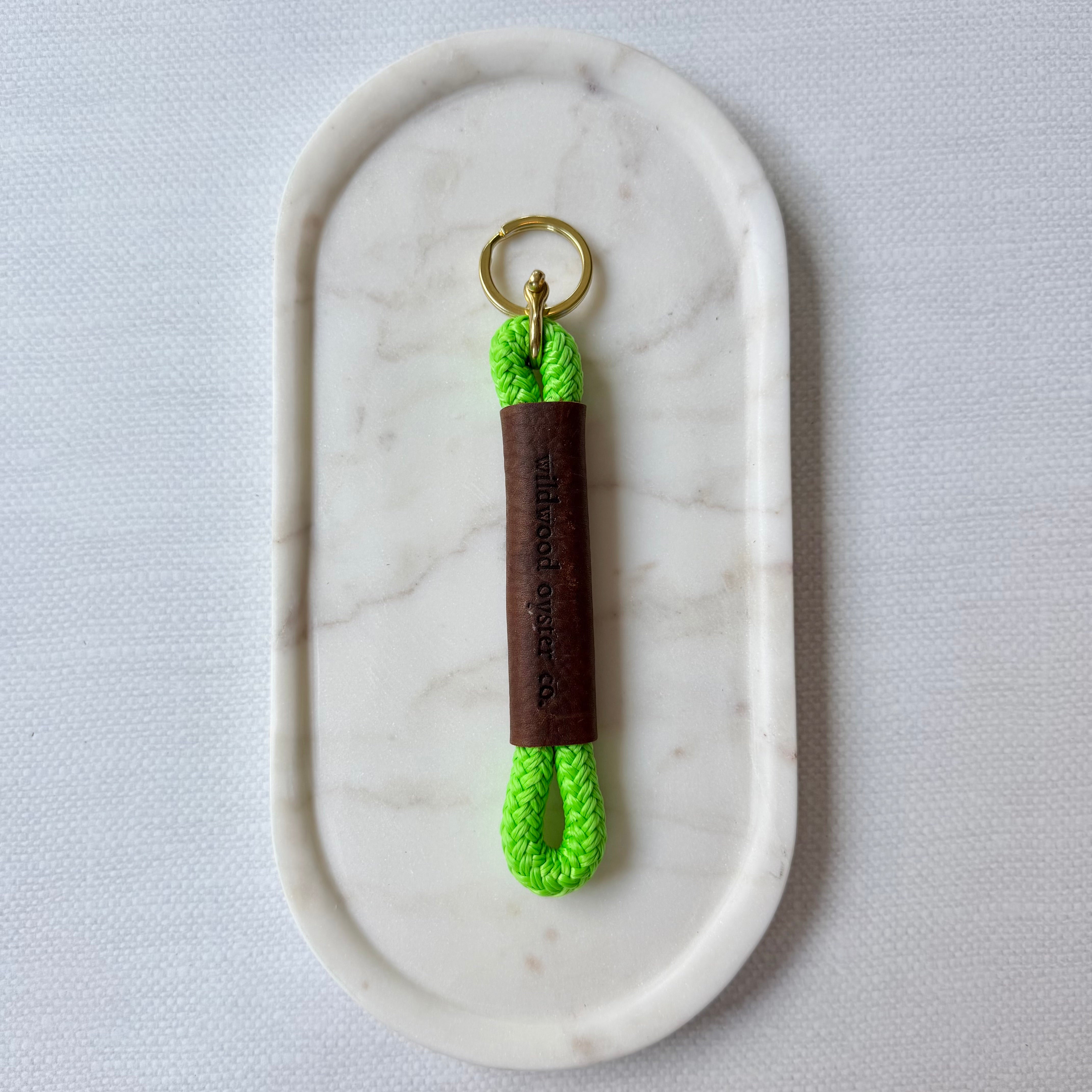 #105 Rope and Leather Keychain // Neon Green (1st quality)