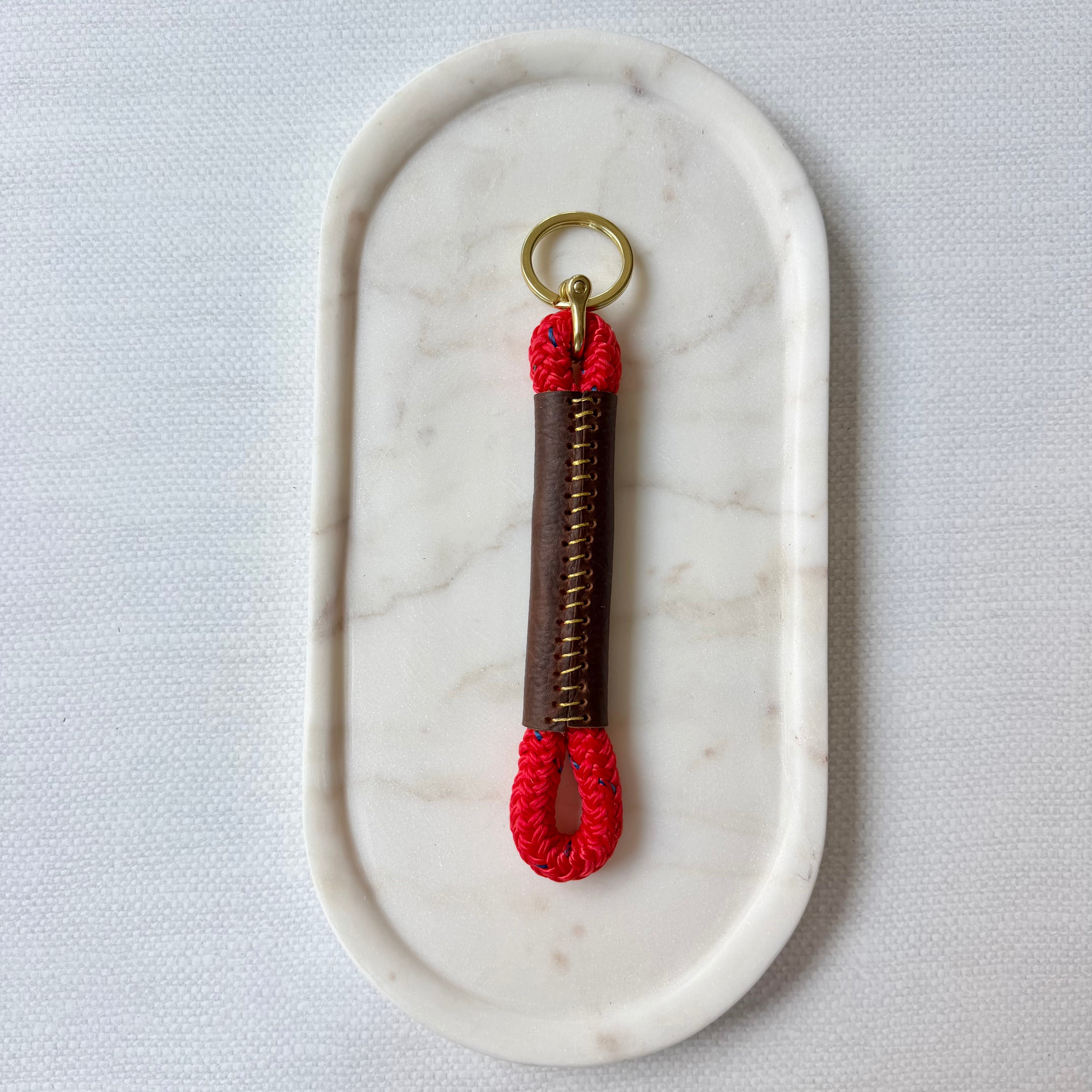 #106 Rope and Leather Keychain // Winterberry Red (1st quality)