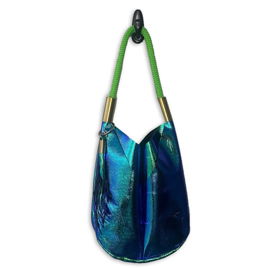 #12 Original Wildwood Bag in Blue Opal | Large with 24" Neon Green Dock Line + Matching Seaweed Tassel