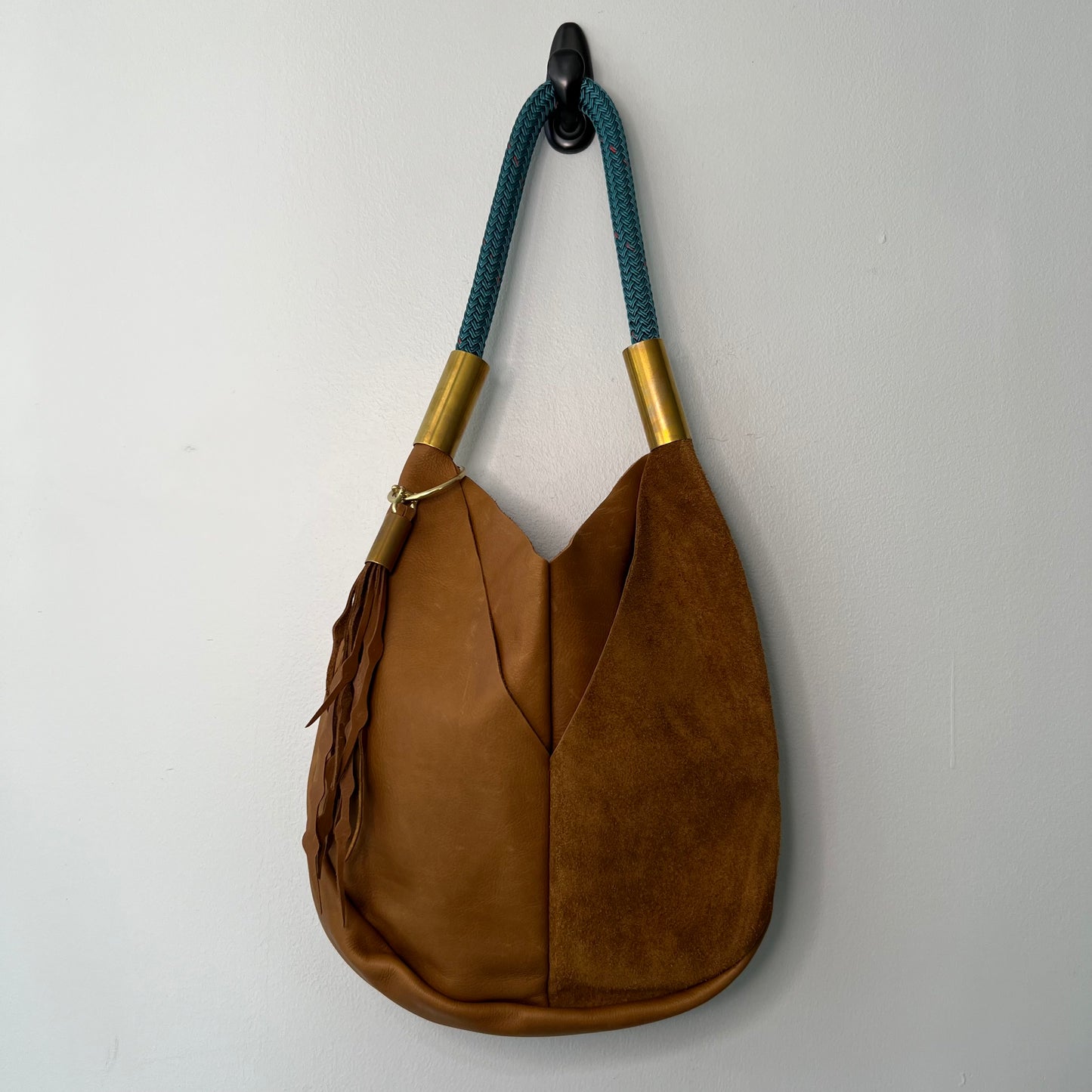 #13 Original Wildwood Bag | Large in Beach Nut Leather with 24" Seaside Teal Dock Line + Matching Seaweed Tassel