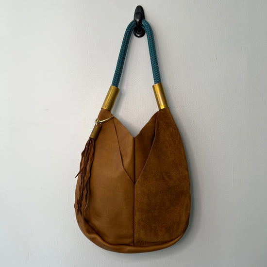 #13 Original Wildwood Bag | Large in Beach Nut Leather with 24" Seaside Teal Dock Line + Matching Seaweed Tassel