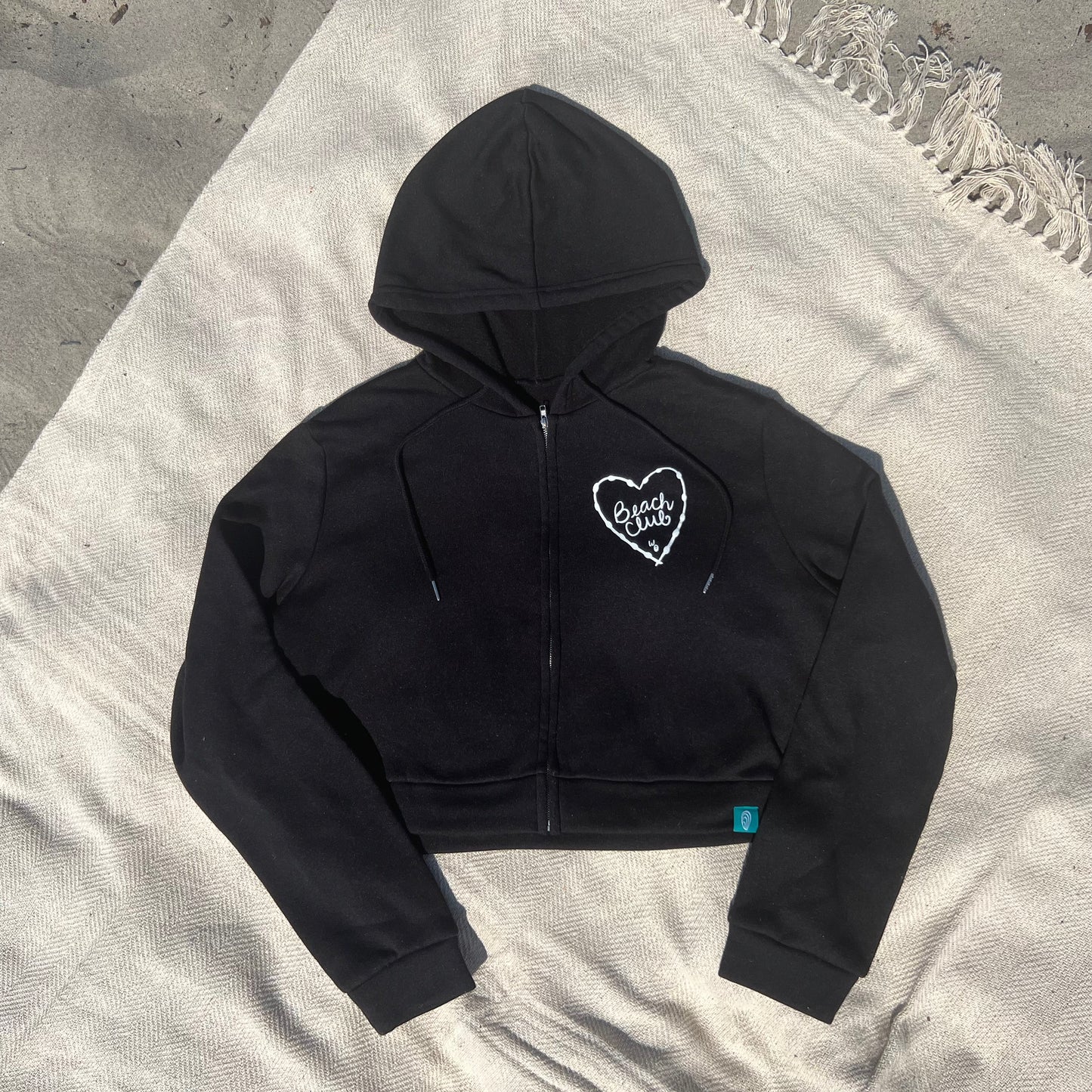 #17 Black Zip Beach Club Cropped Hoodie (Driftwood)