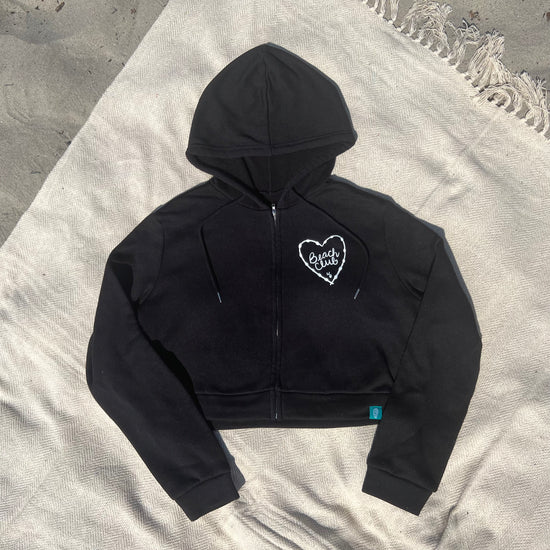 #17 Black Zip Beach Club Cropped Hoodie (Driftwood)