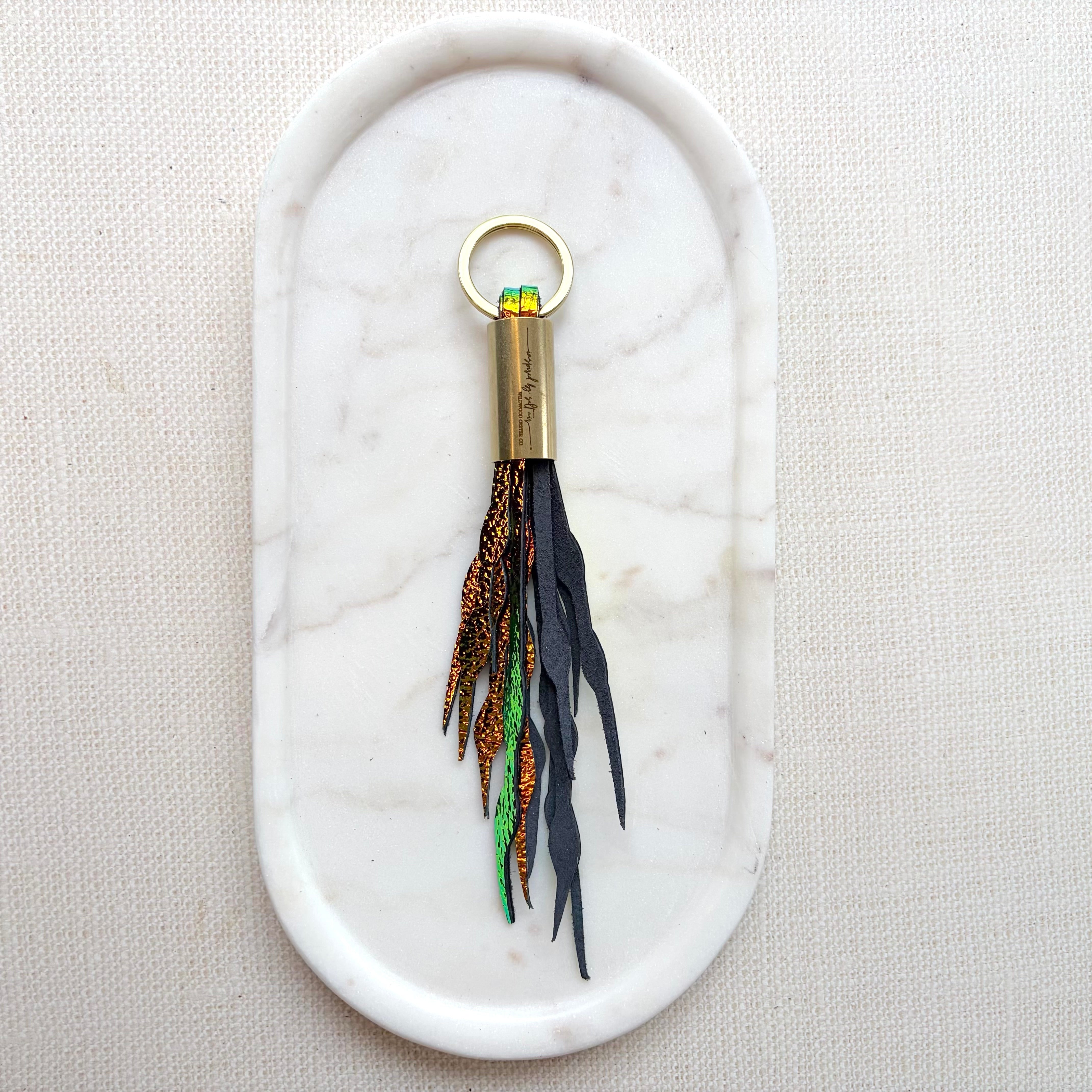 #17 Seaweed Fringe Keychain // Amber Opal Leather (1st quality)