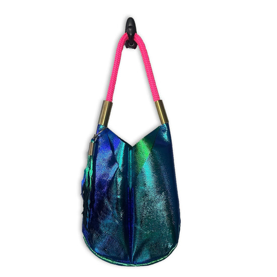 #01 Original Wildwood Bag in Blue Opal | Large with 24" Neon Pink Dock Line + Matching Seaweed Tassel