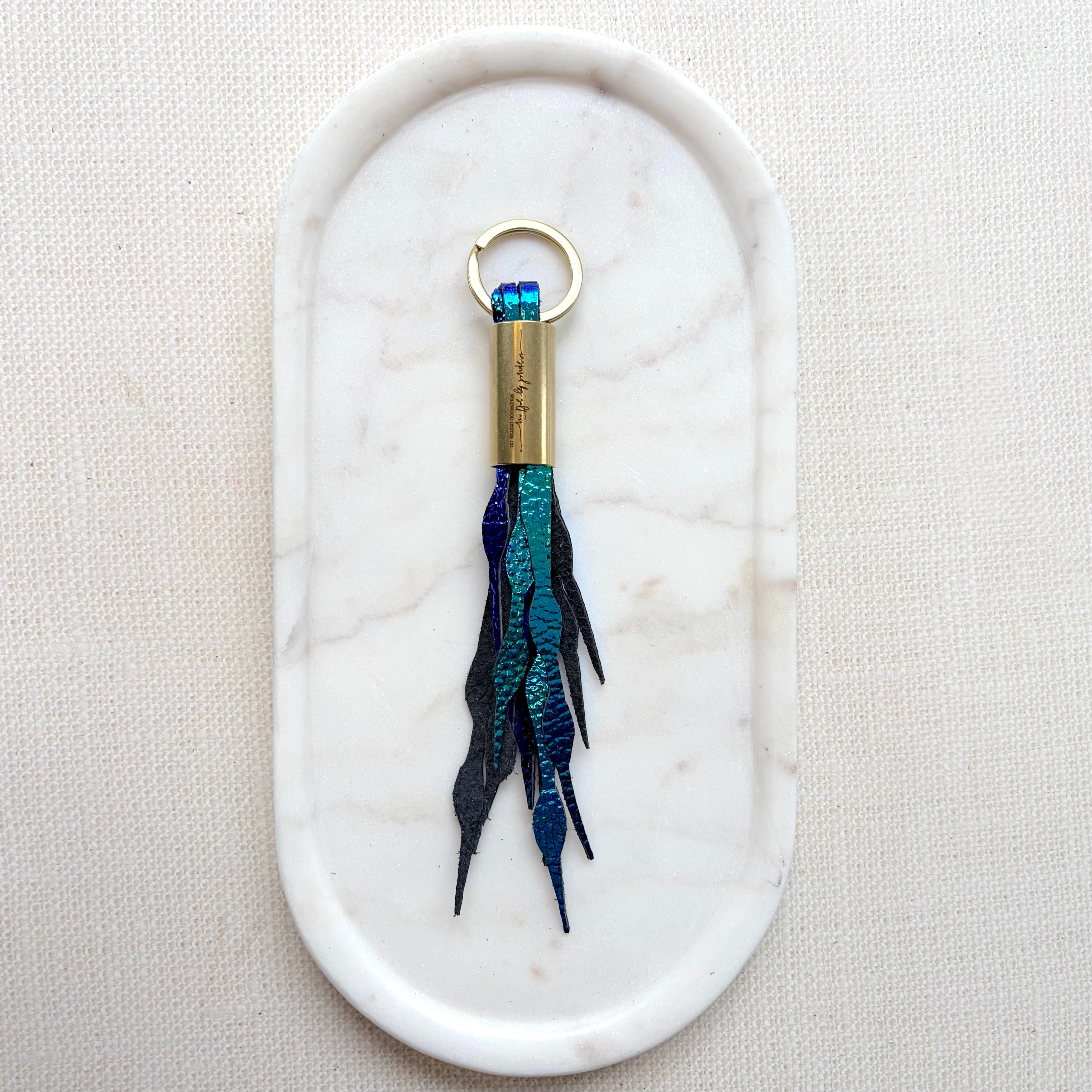 #23 Seaweed Fringe Keychain // Blue Opal Leather (1st quality)