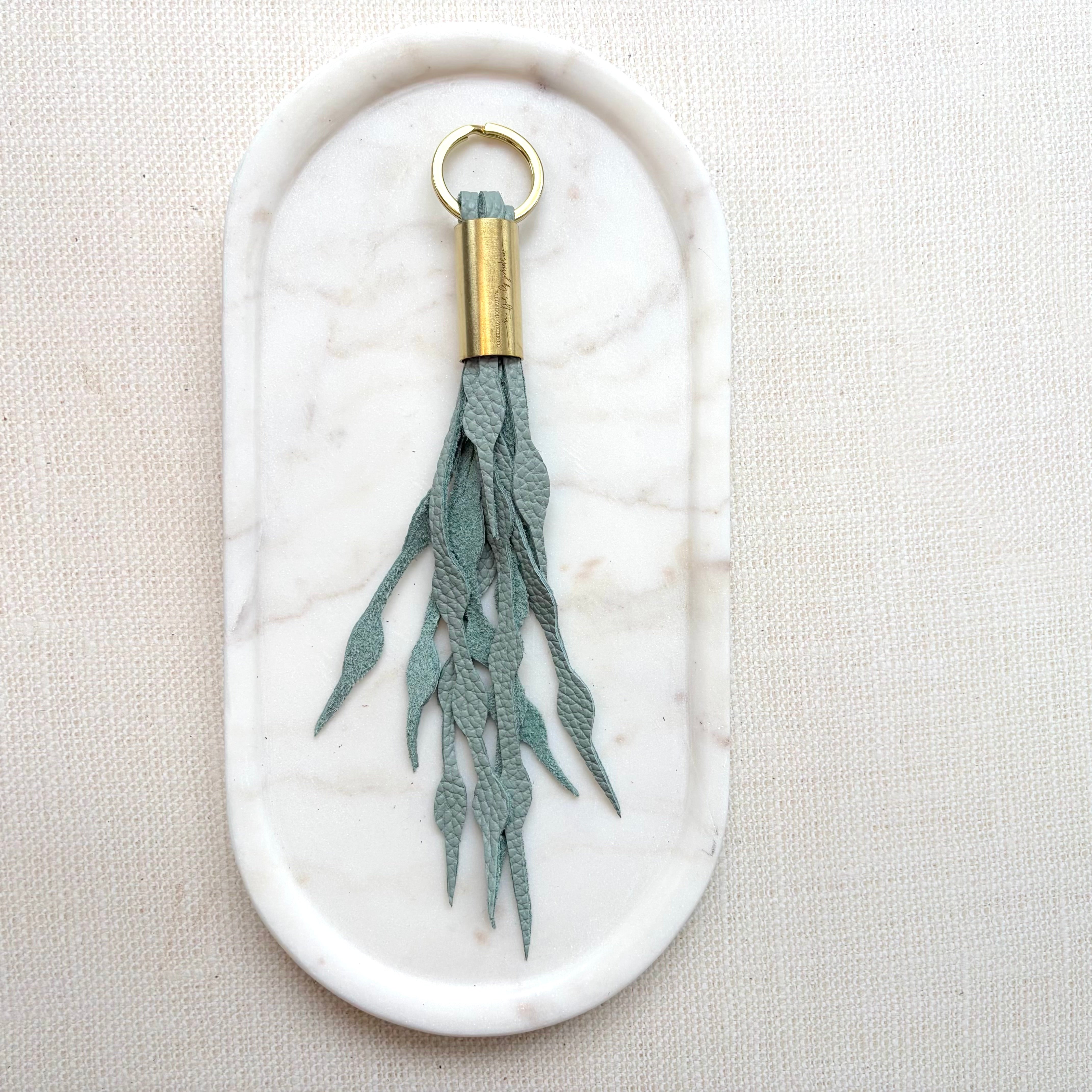#24 Seaweed Fringe Keychain // Sea Glass Sage Leather (1st quality)