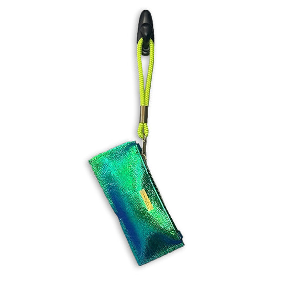 #26 Leather Clutch in Blue Opal | with Neon Yellow Rope Wristlet