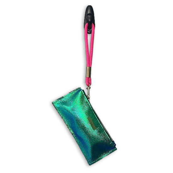 #27 Leather Clutch in Blue Opal | with Neon Pink Rope Wristlet