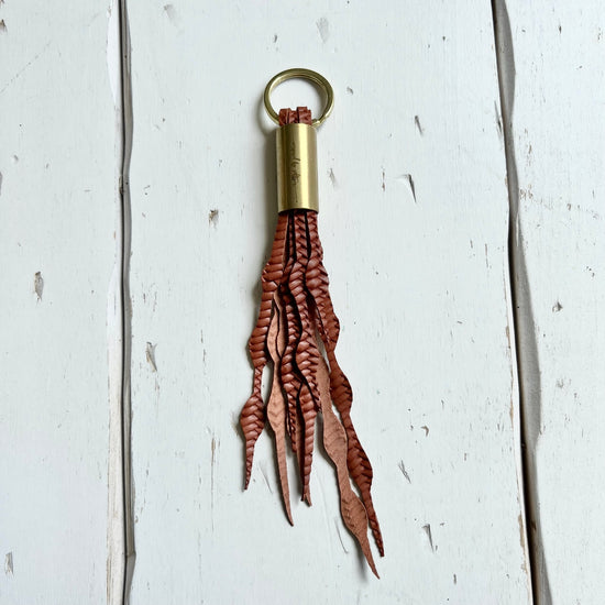 #66 Seaweed Fringe Keychain | Brown Basketweave