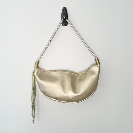 #30 Sling Bag in Limited Edition Gold Leather with 25" Oyster Shell Gold Dock Line + Matching Seaweed Tassel