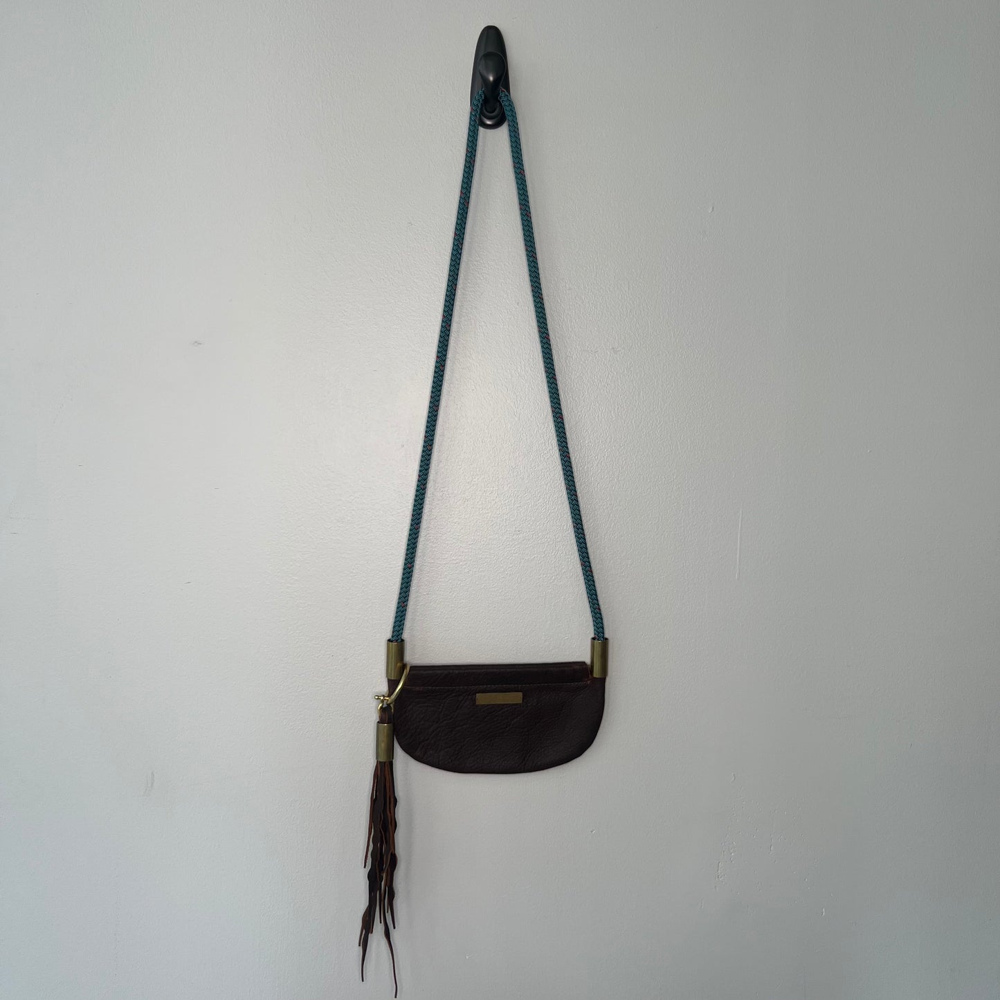 #2 Brown Leather Oyster Shell Bag | with 50" Seaside Teal Dock Line + Matching Seaweed Tassel