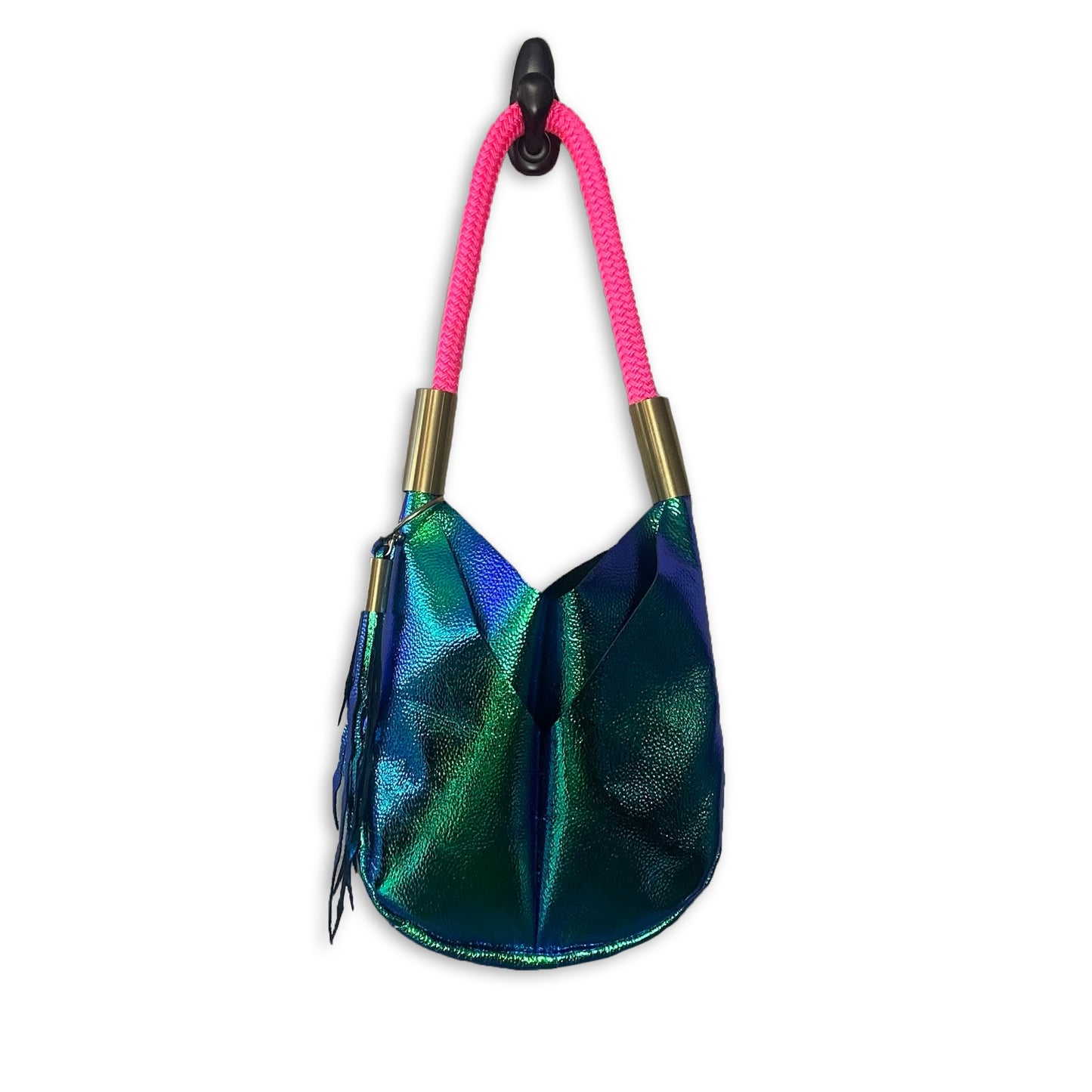 #02 Original Wildwood Bag in Blue Opal | Small with 24" Neon Pink Dock Line + Matching Seaweed Tassel