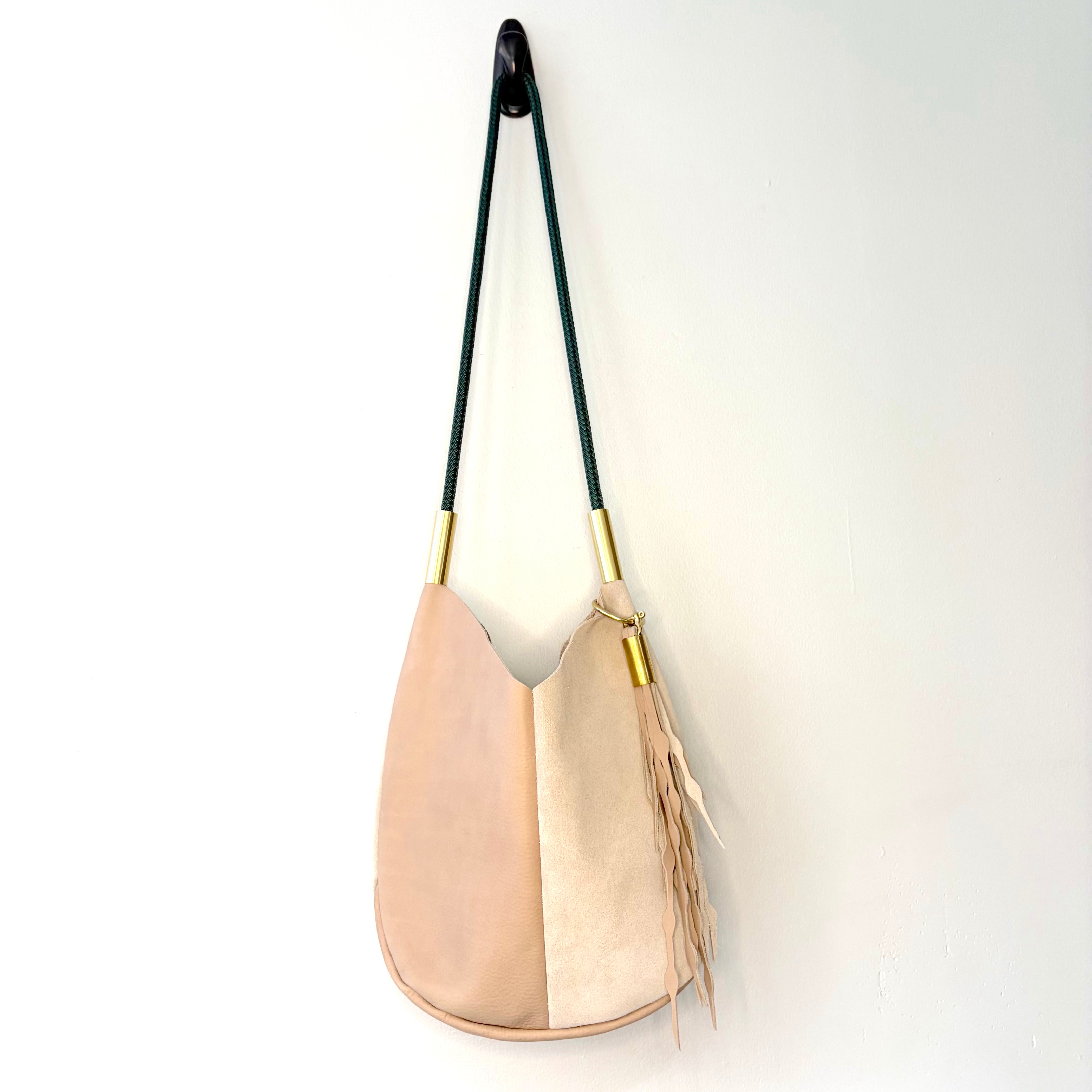 #37 Mermaid Purse // Warm Sand Leather with 40" Pine Green Dock Line + Matching Seaweed Tassel (2nd quality)