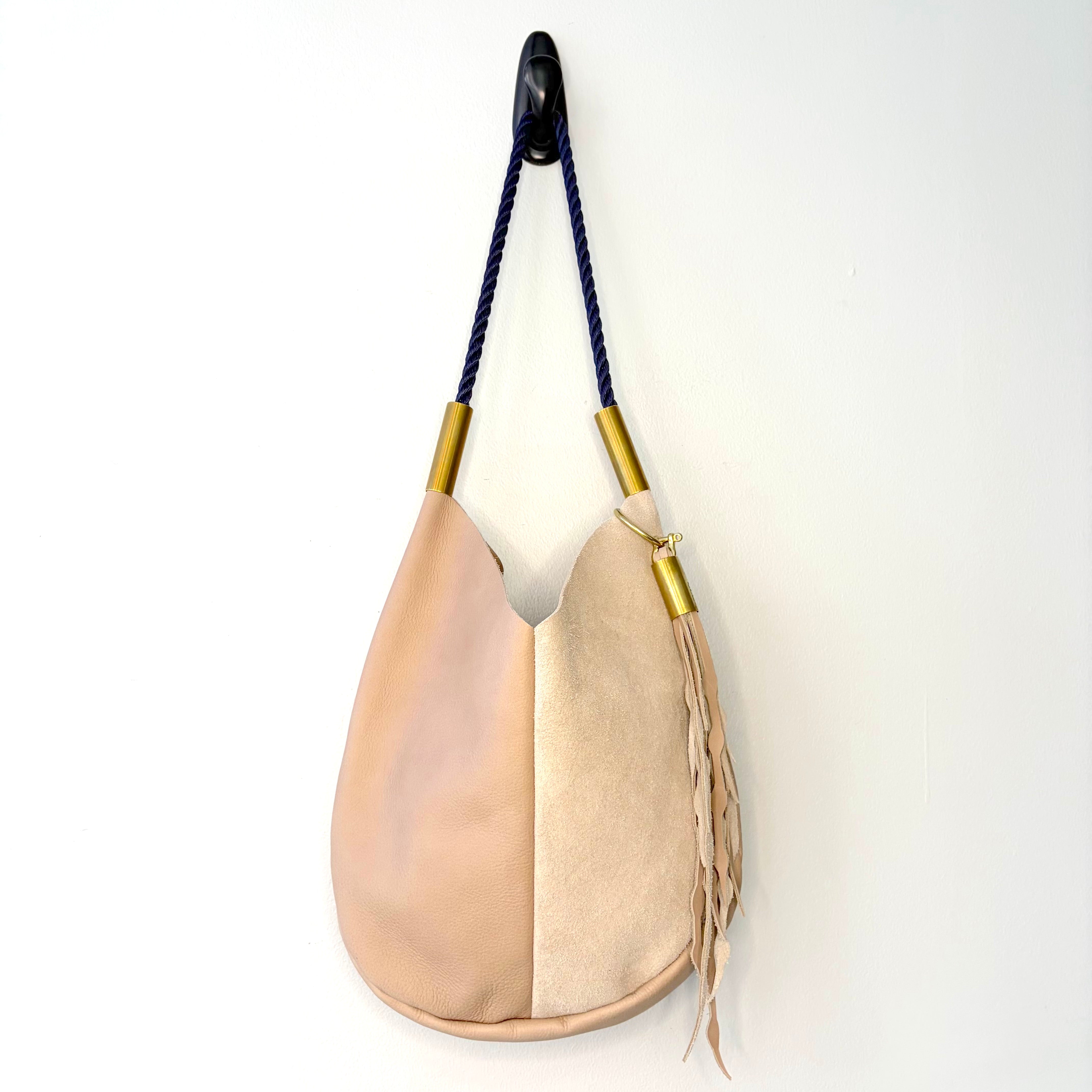 #38 Mermaid Purse // Warm Sand Leather with 25" New England Navy Dock Line + Matching Seaweed Tassel (2nd quality)
