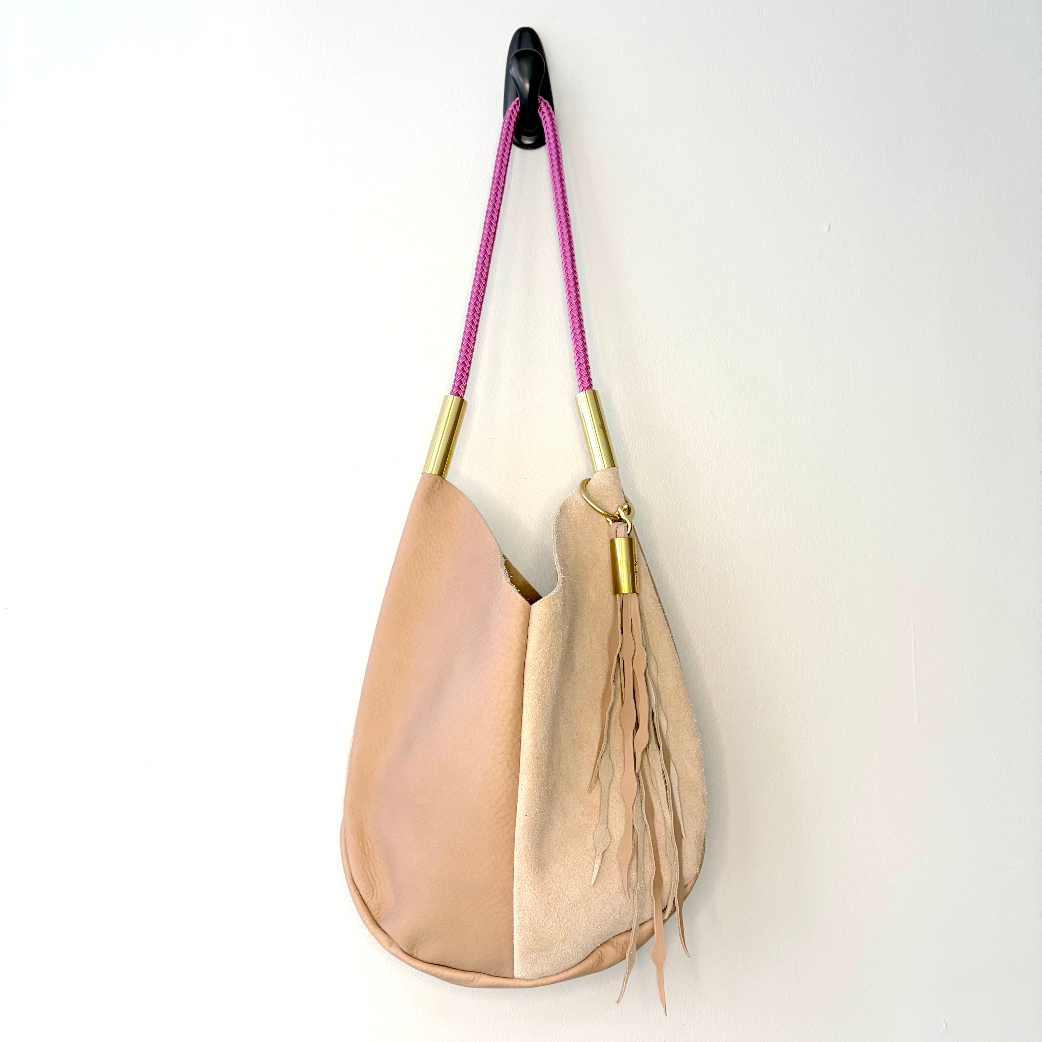 #39 Mermaid Purse // Warm Sand Leather with 25" Purple Beach Rose Dock Line + Matching Seaweed Tassel (2nd quality)