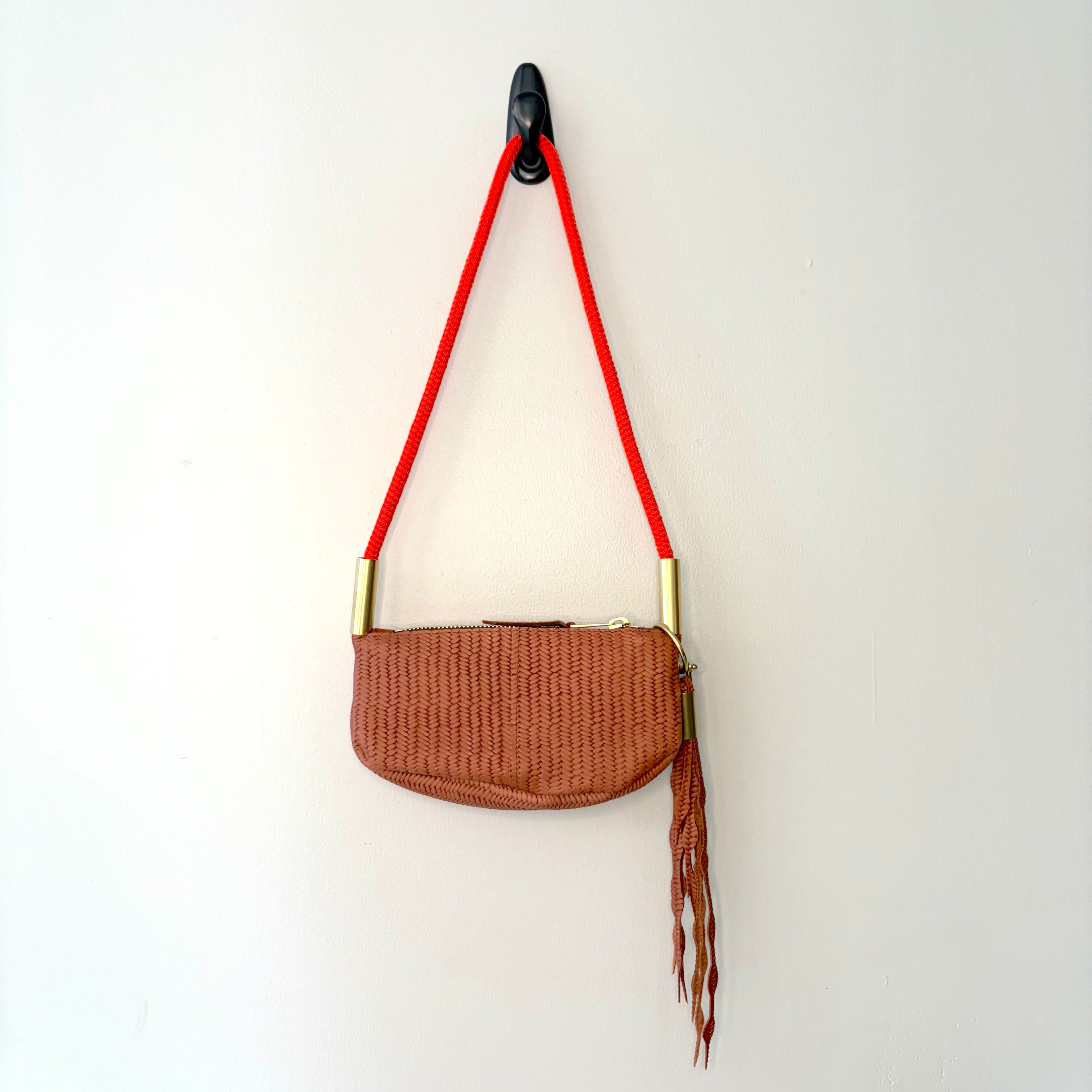 #46 Zip Crossbody // Brown Basketweave Leather with 35" Limited Edition Orange Dock Line + Matching Seaweed Tassel (1st quality)