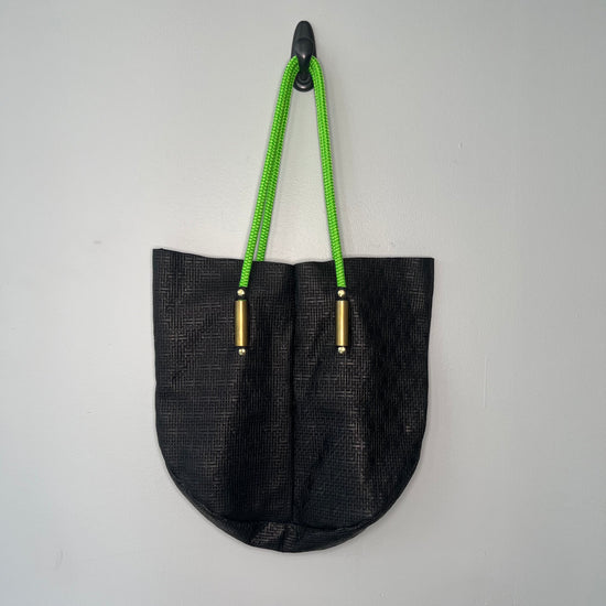 #4 Black Basketweave Leather Tote Prototype | with Neon Green Dock Line (Sample Open Tote)