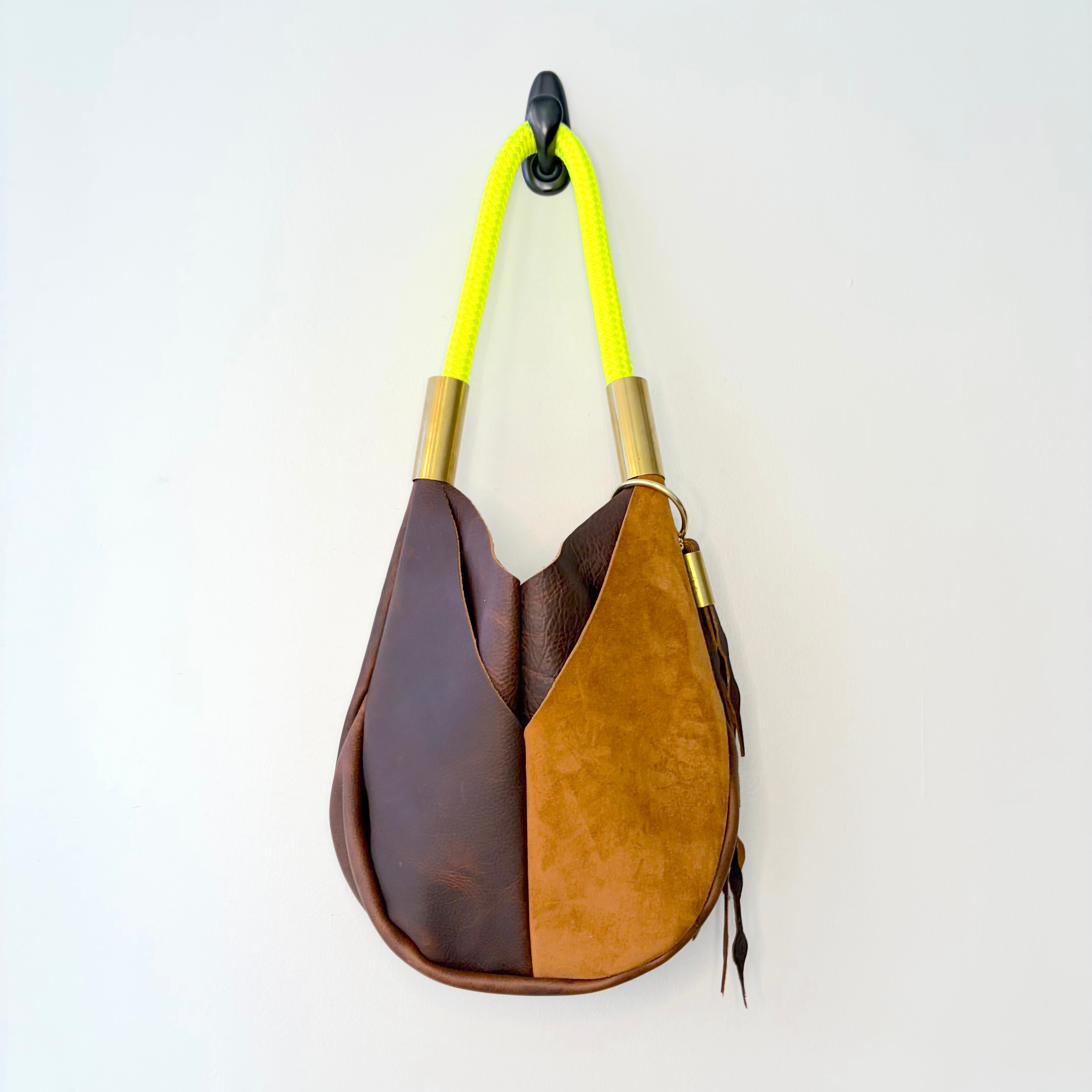 #50 Original Wildwood Bag | Small // Brown Leather with 24" Neon Yellow Dock Line + Matching Seaweed Tassel (2nd quality)