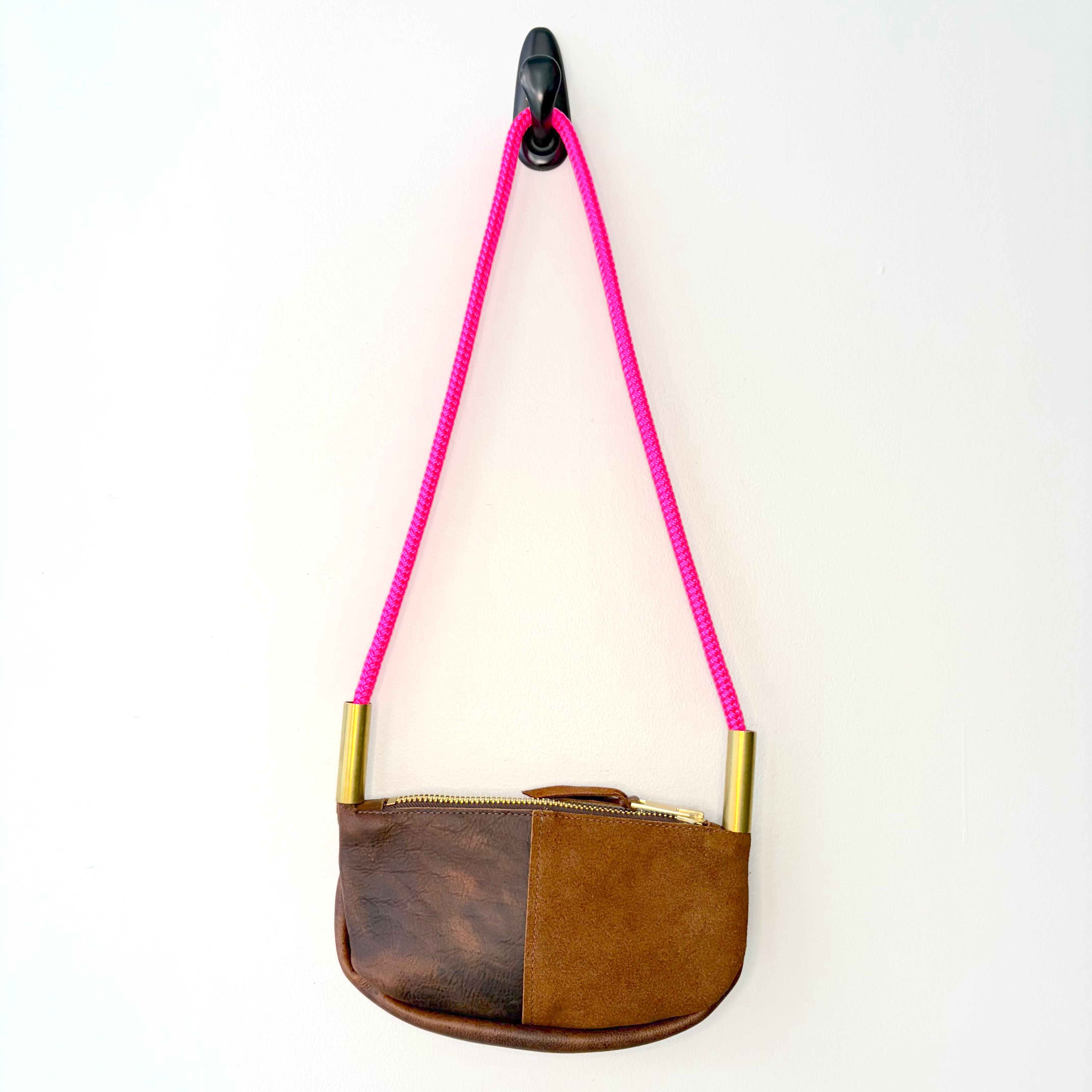 #51 Zip Crossbody // Brown Leather with 40" Neon Pink Dock Line (1st quality)