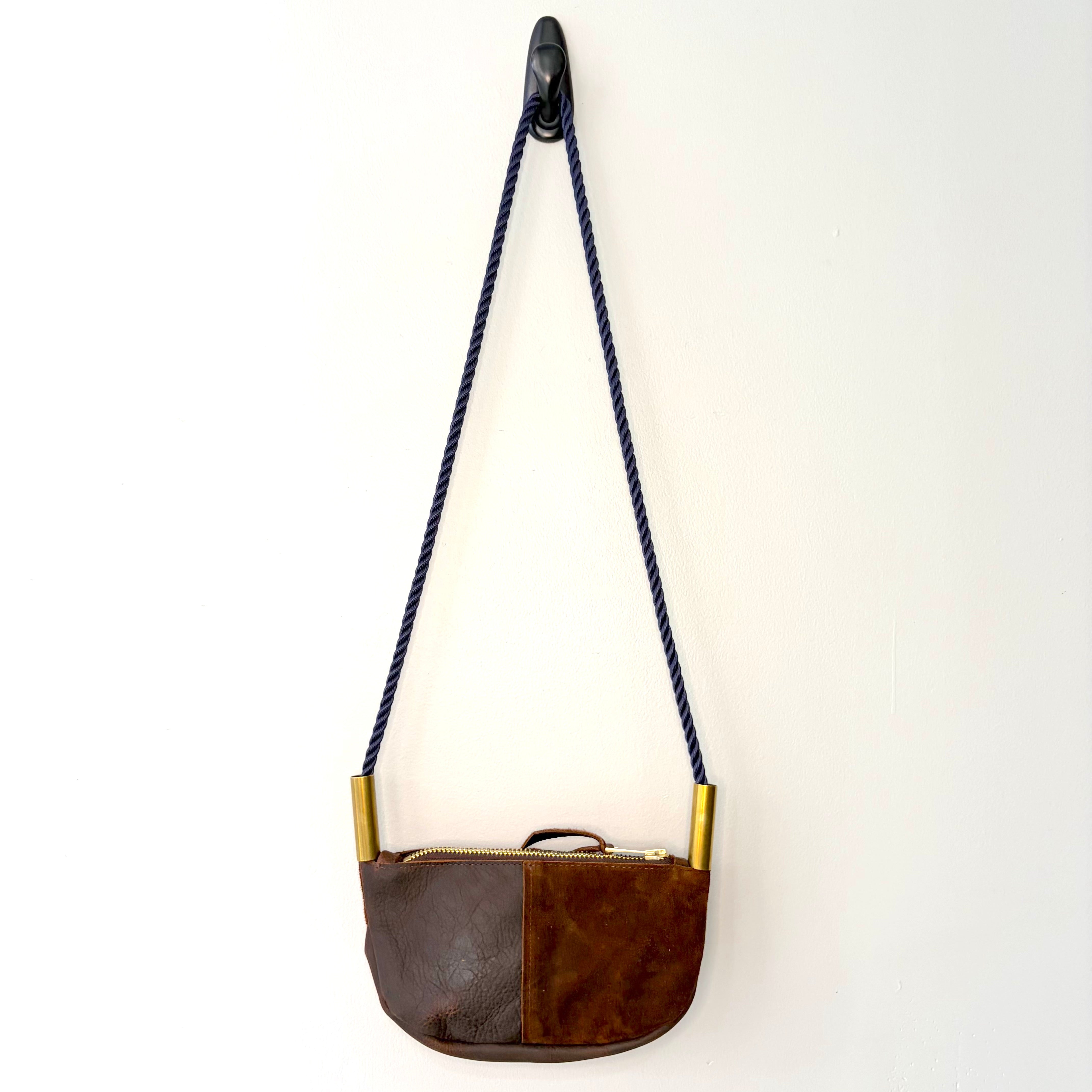 #53 Zip Crossbody // Brown Leather with 50" New England Navy Dock Line (2nd quality)