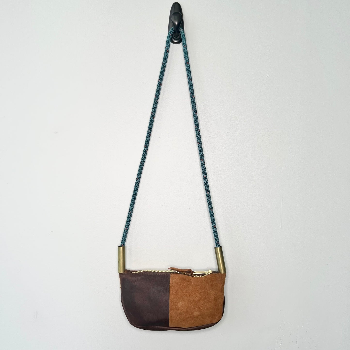 #3 Zip Crossbody in Brown Leather | with 50" Seaside Teal Dock Line