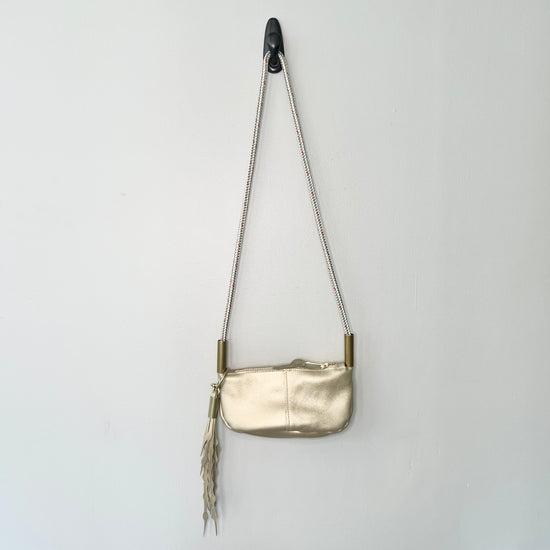 #29 Zip Crossbody in Limited Edition Gold Leather with 50" Oyster Shell Gold Dock Line + Matching Seaweed Tassel