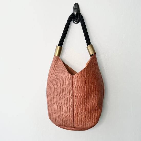 #7 Brown Basketweave Mermaid Purse Variation | with 18" New England Navy Dock Line + Short Brass Tubes