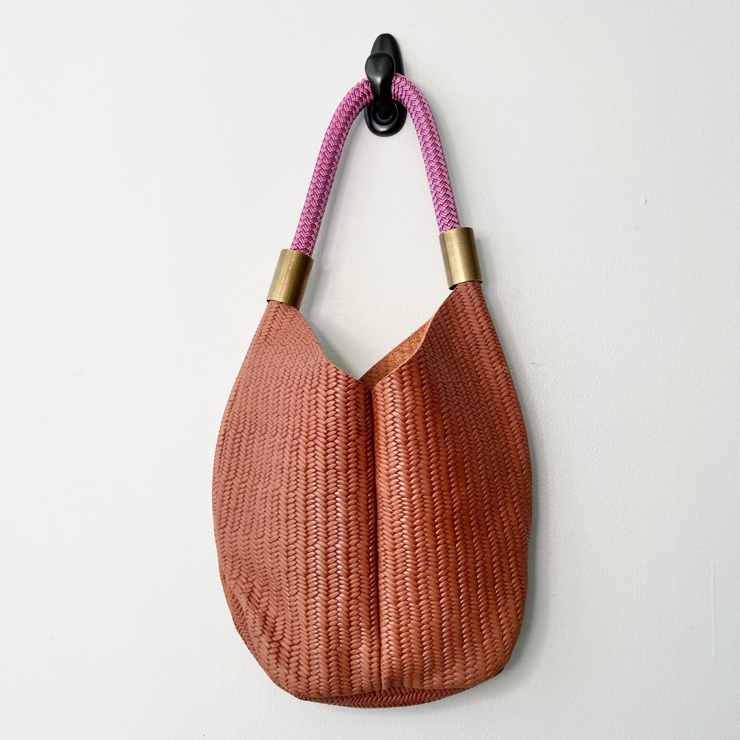 #10 Brown Basketweave Mermaid Purse Variation | with 18" Purple Beach Rose Dock Line + Short Brass Tubes