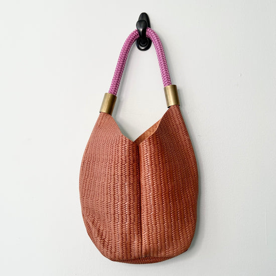 #10 Brown Basketweave Mermaid Purse Variation | with 18" Purple Beach Rose Dock Line + Short Brass Tubes