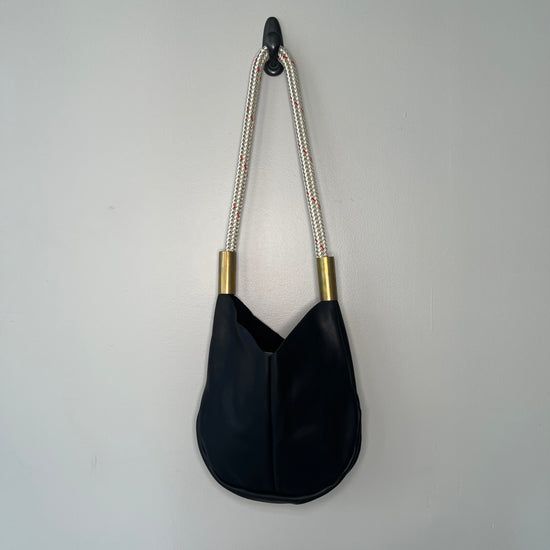 #6 Original Wildwood Bag | Small Crossbody in Black Leather with 40" Oyster Shell Gold Dock Line