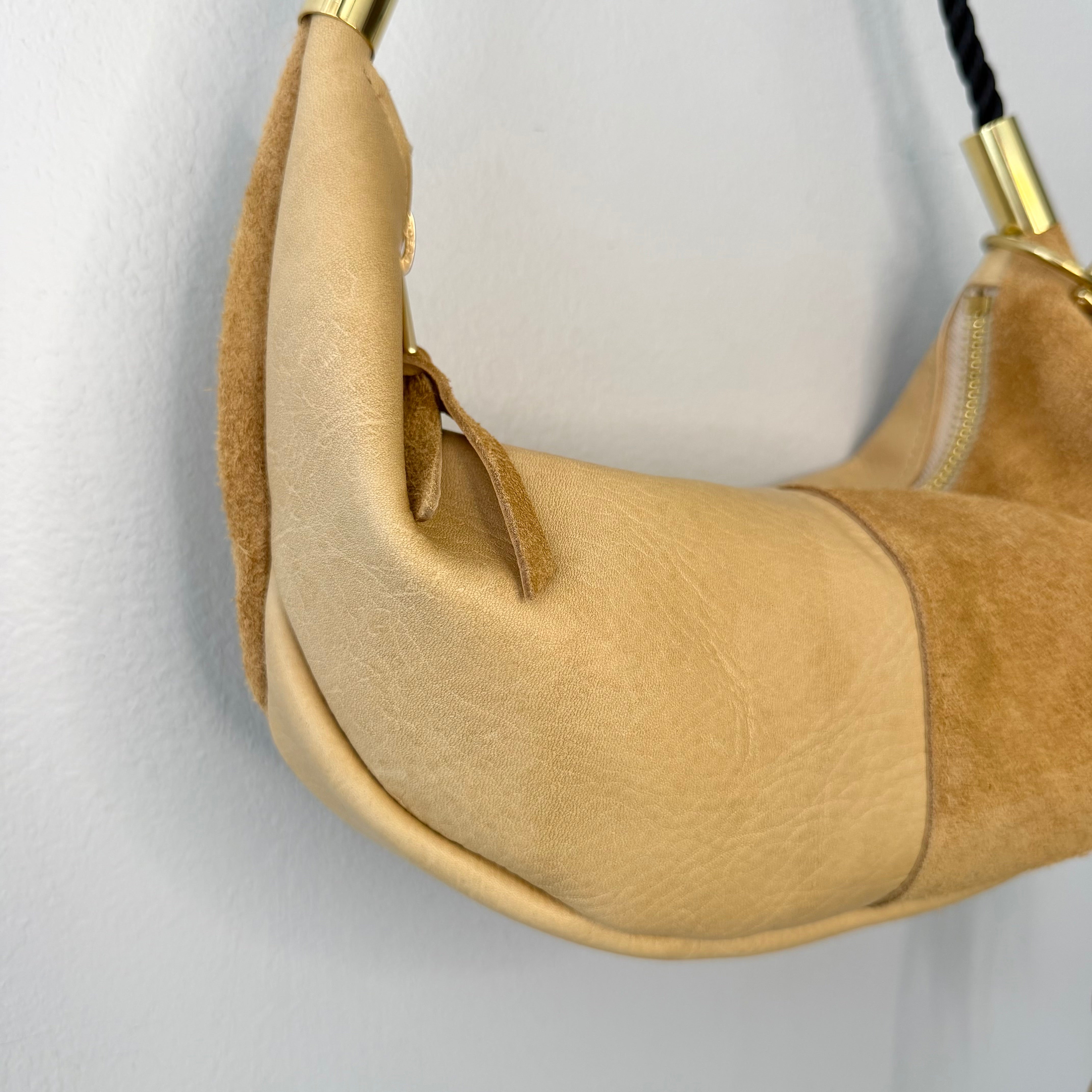 #72 Sling Bag // Warm Sand Leather with 25" Summer Night Black Dock Line + Matching Seaweed Tassel (2nd quality)